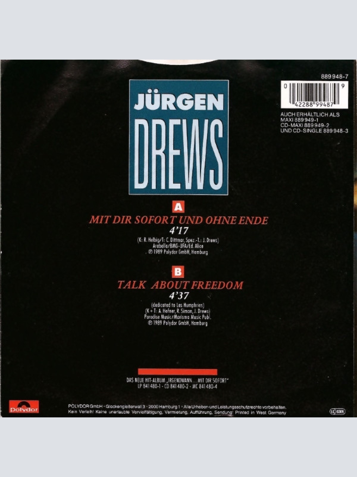 Vinyl / Jürgen Drews - Mit Dir Sofort Und Ohne Ende