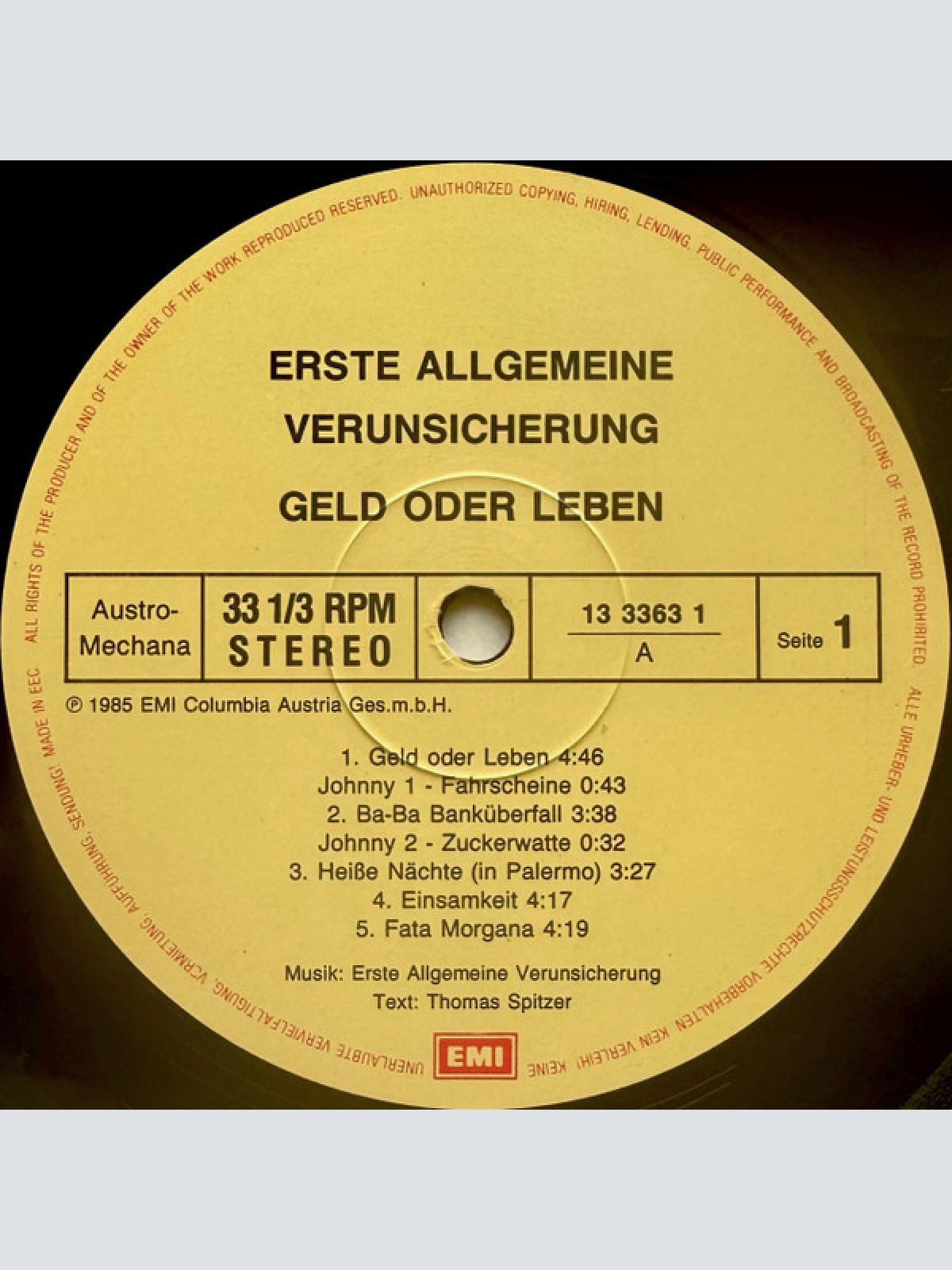Vinyl / Erste Allgemeine Verunsicherung* - Geld Oder Leben!