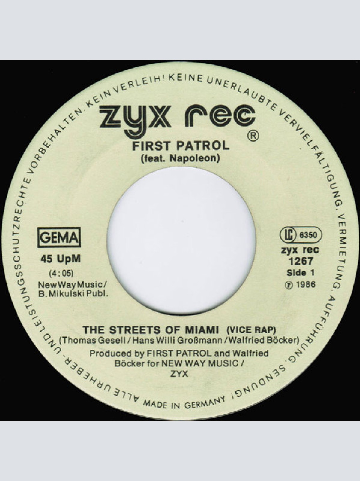 Vinyl / First Patrol Featuring Napoleon* - The Streets Of Miami (Vice Rap)