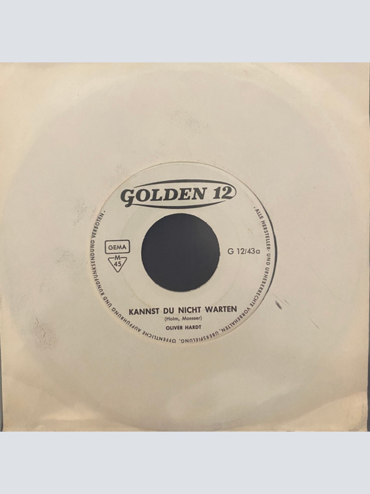 Vinyl / Oliver Hardt - Kannst Du Nicht Warten / Herz Aus Stein