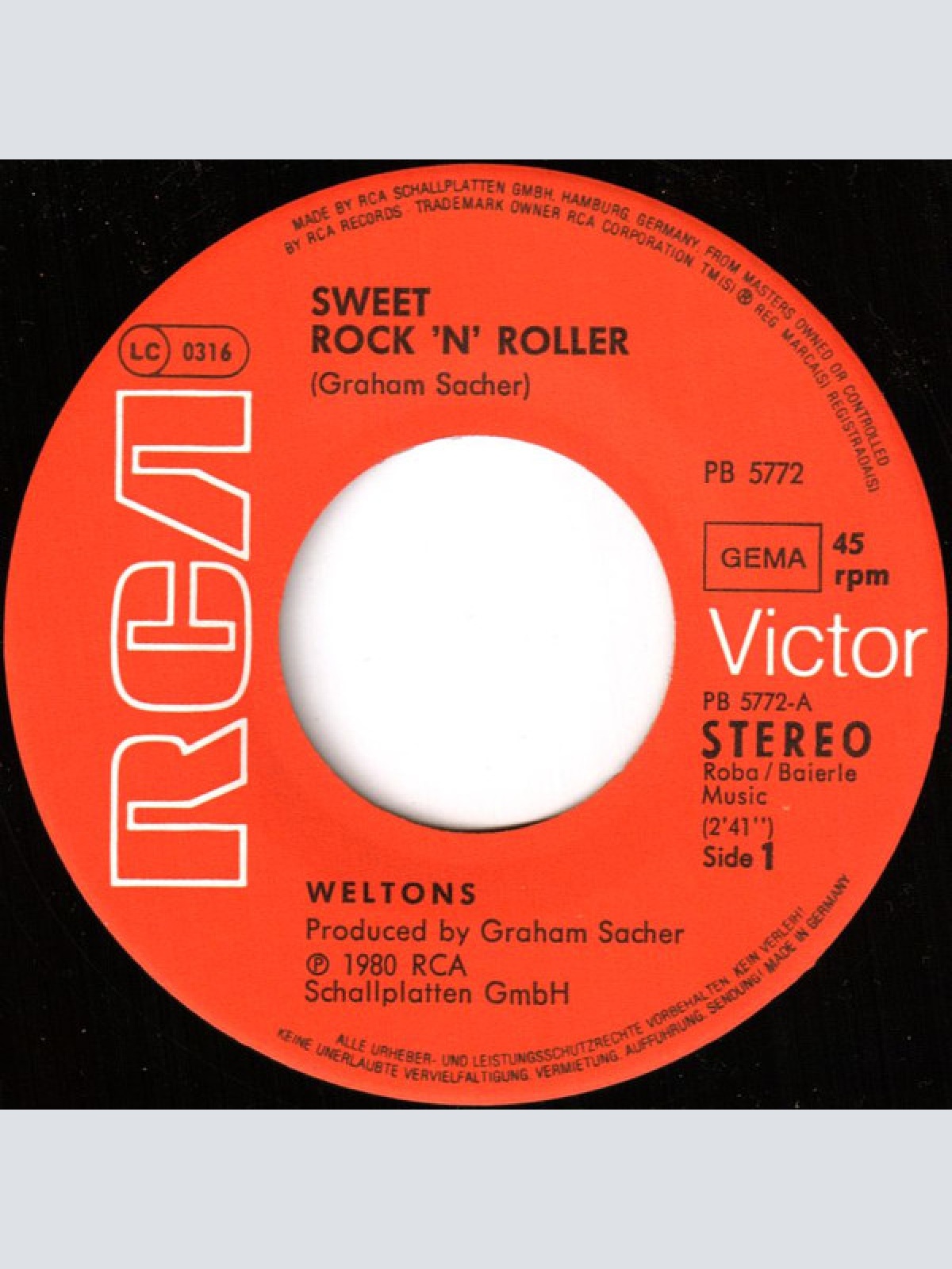Vinyl / Weltons - Sweet Rock 'N' Roller / Too Much Champagne