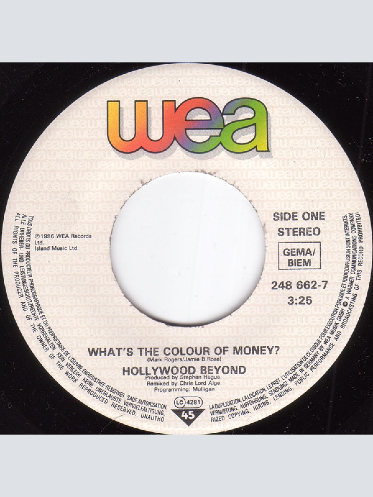Vinyl / Hollywood Beyond - What's The Colour Of Money ?
