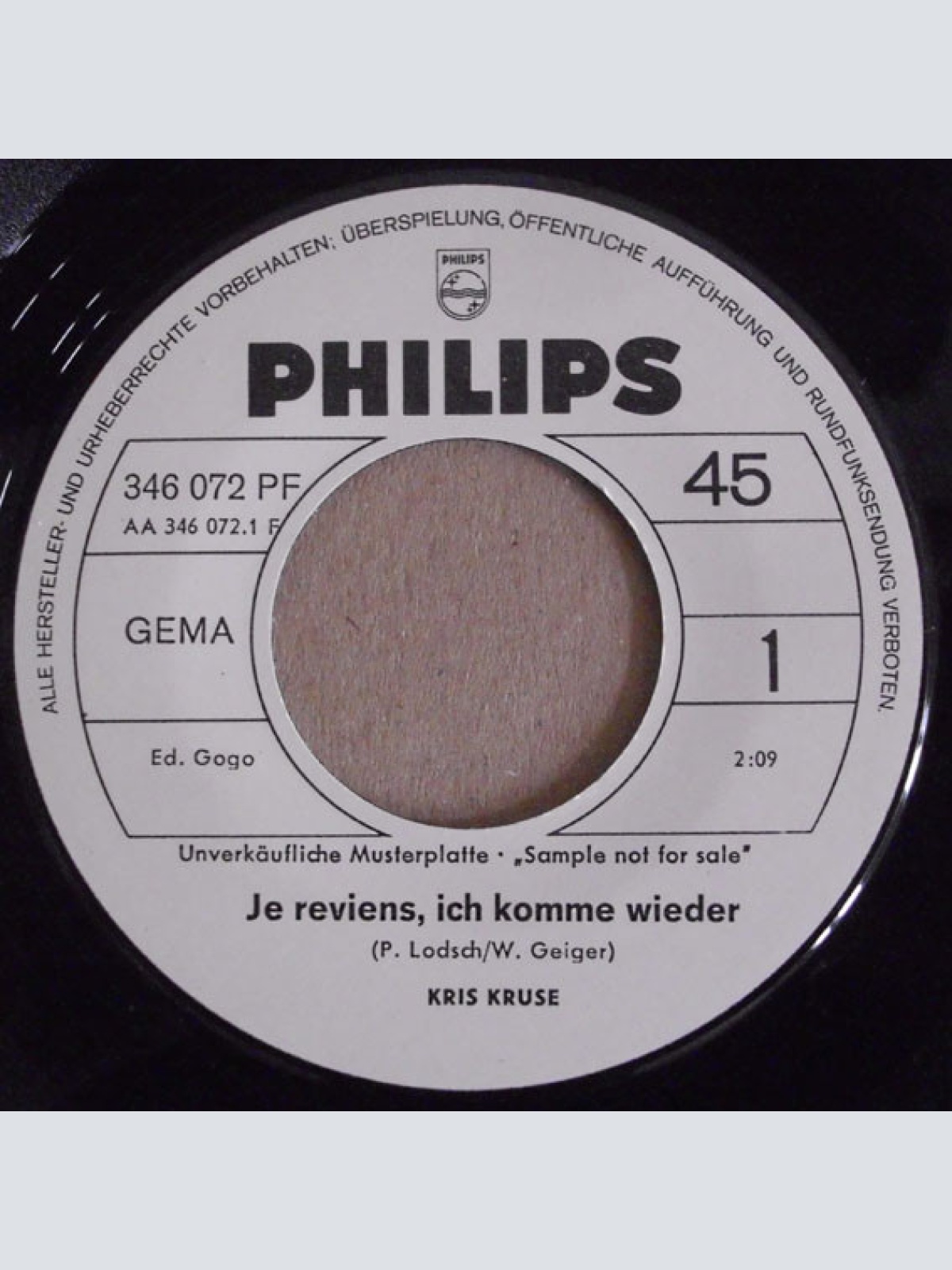 Vinyl / Kris Kruse - Je Reviens, Ich Komme Wieder / Es Ist Leider Viel Zu Spät