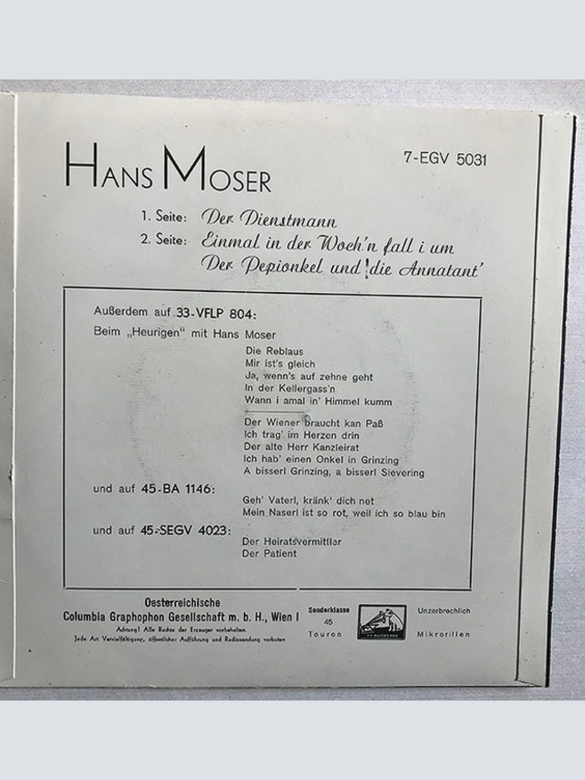 Vinyl / Hans Moser - Der Dienstmann