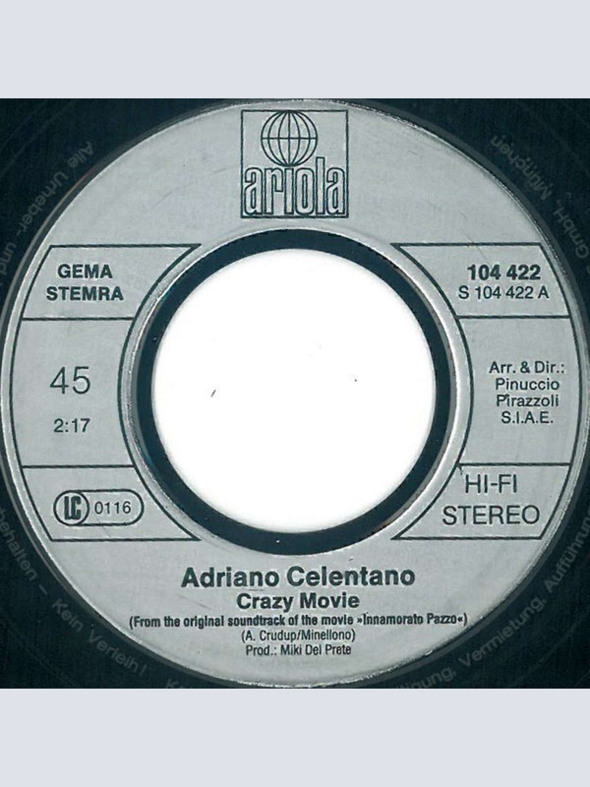 Vinyl / Adriano Celentano / Bruno Zambrini - Crazy Movie / Roma Che Fa… Te Innamora