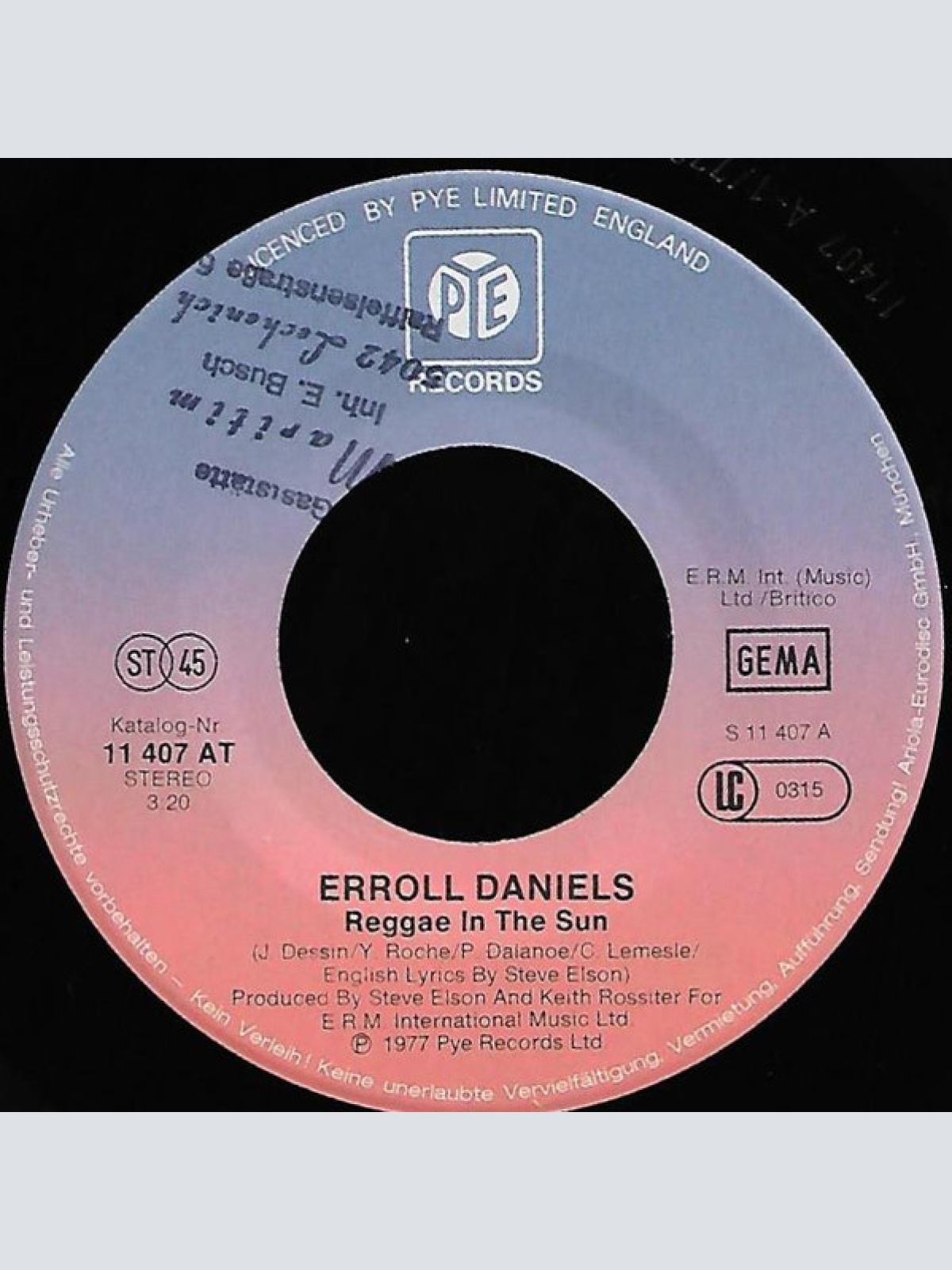 Vinyl / Errol Daniels - Reggae In The Sun / Come Back To Me