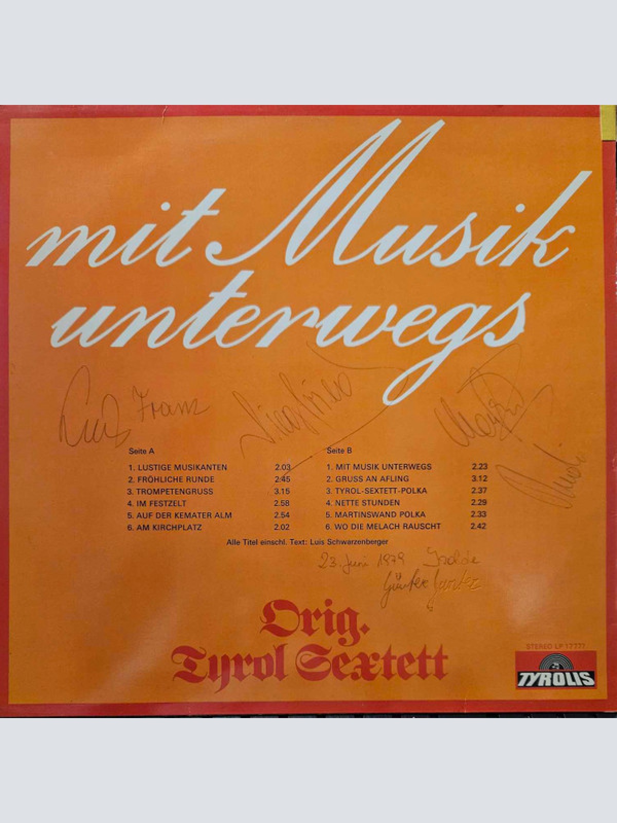 Vinyl / Tyrol Sextett - Mit Musik Unterwegs