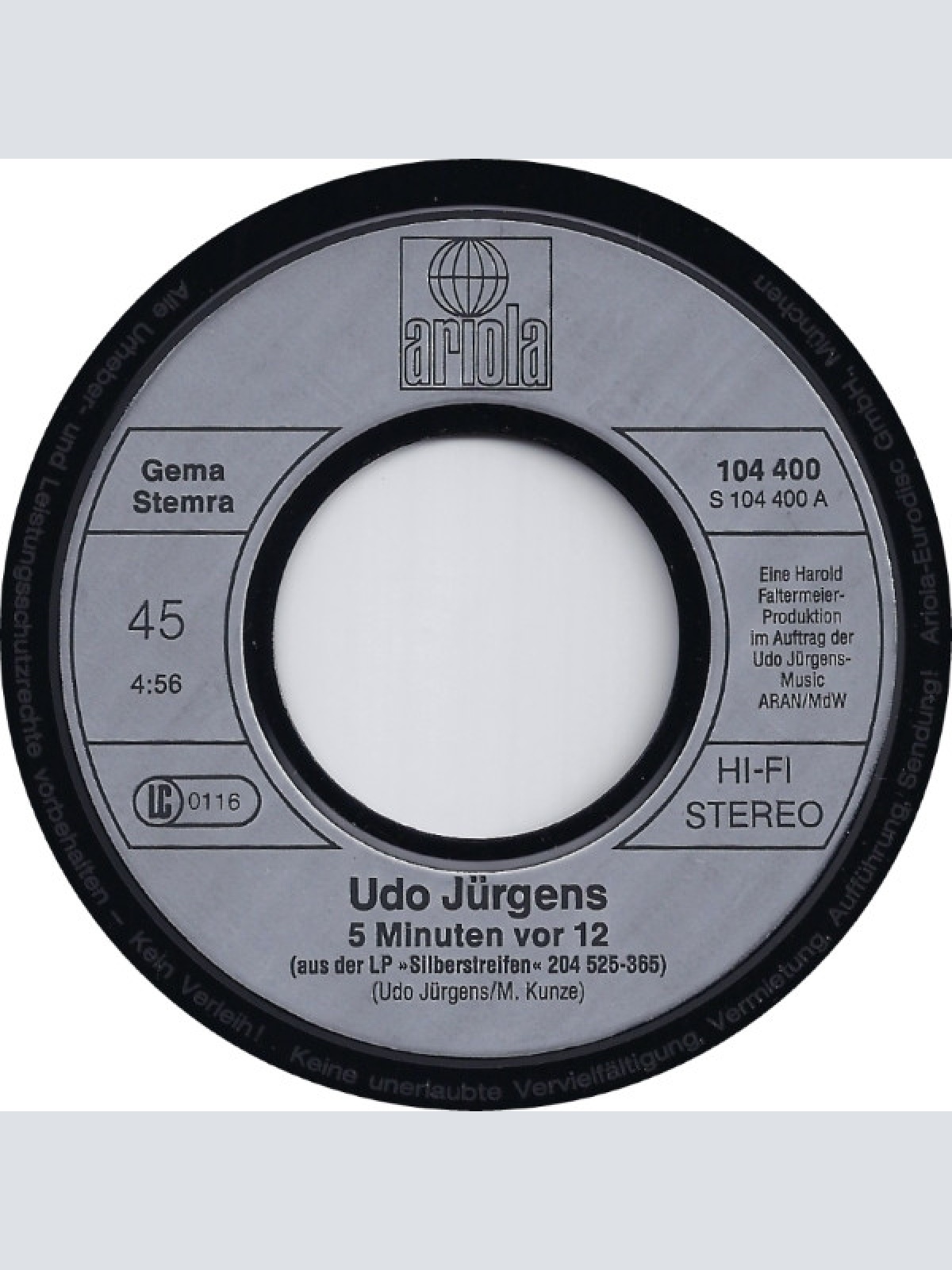 Vinyl / Udo Jürgens - 5 Minuten Vor 12