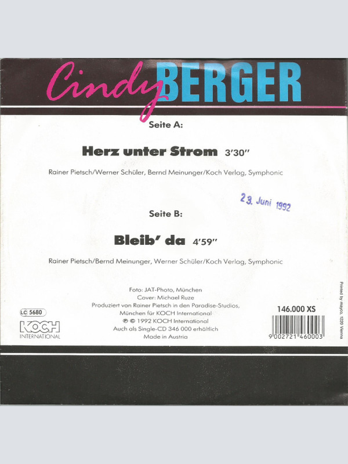 Vinyl / Cindy Berger - Herz Unter Strom