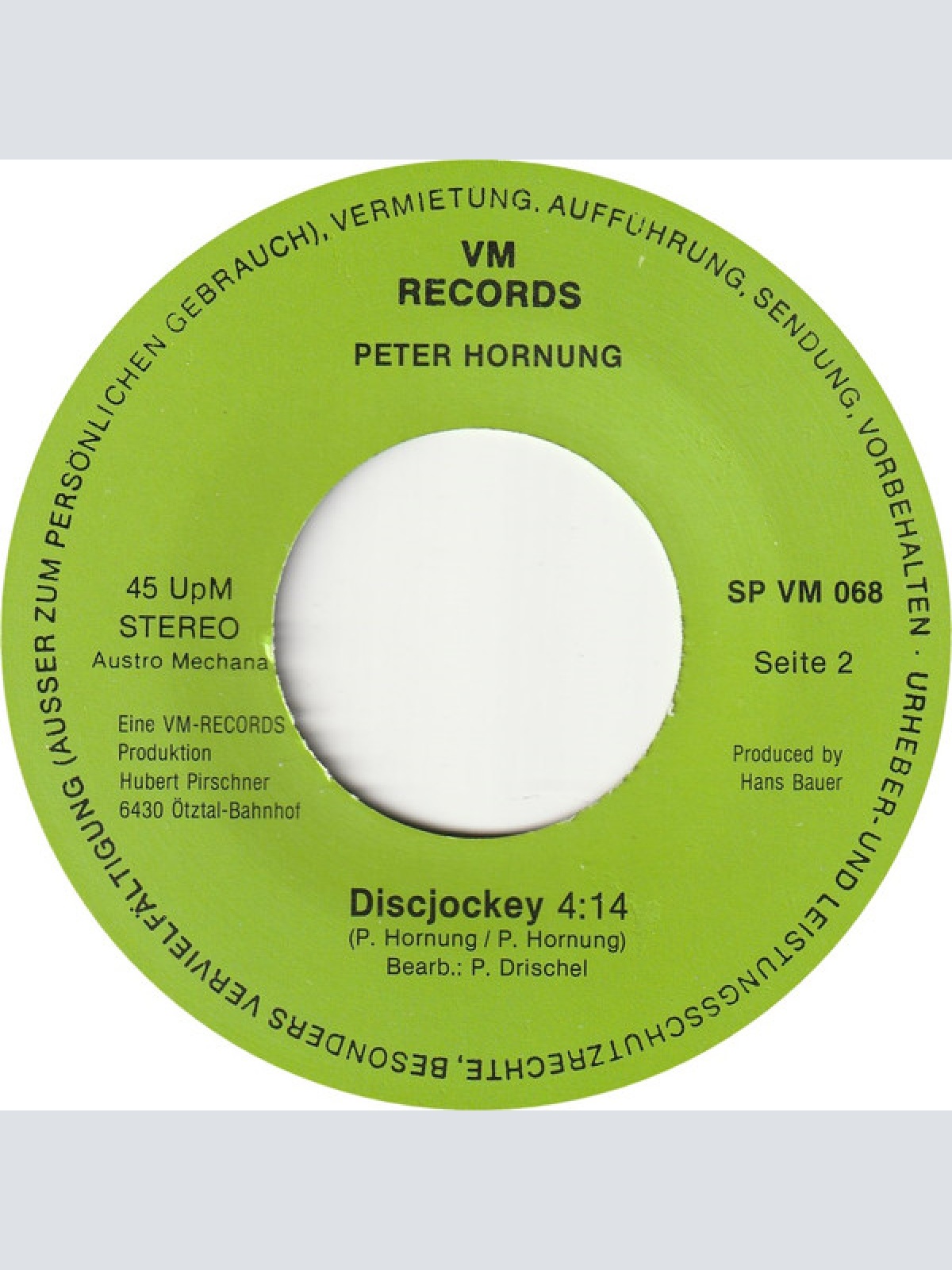 Vinyl / Peter Hornung - No Amoi / Discjockey