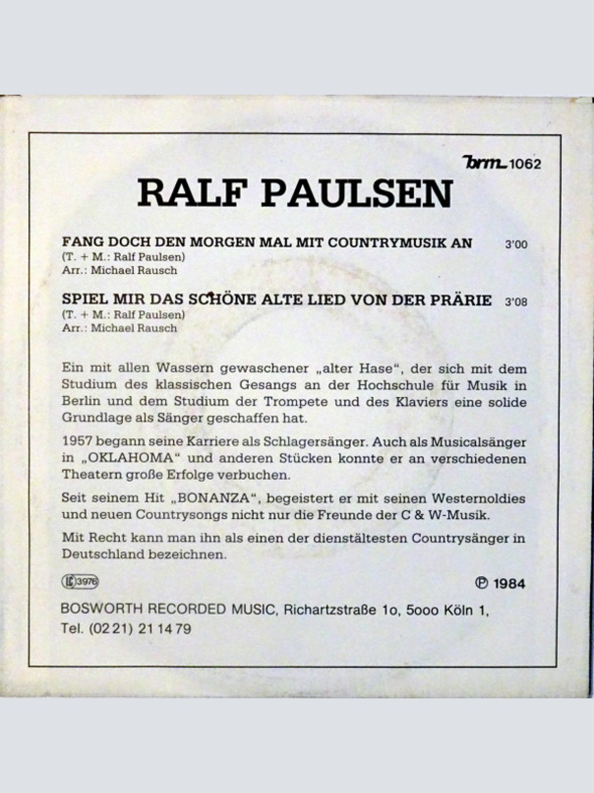 Vinyl / Ralf Paulsen - Fang Doch Den Morgen Mal Mit Countrymusic An