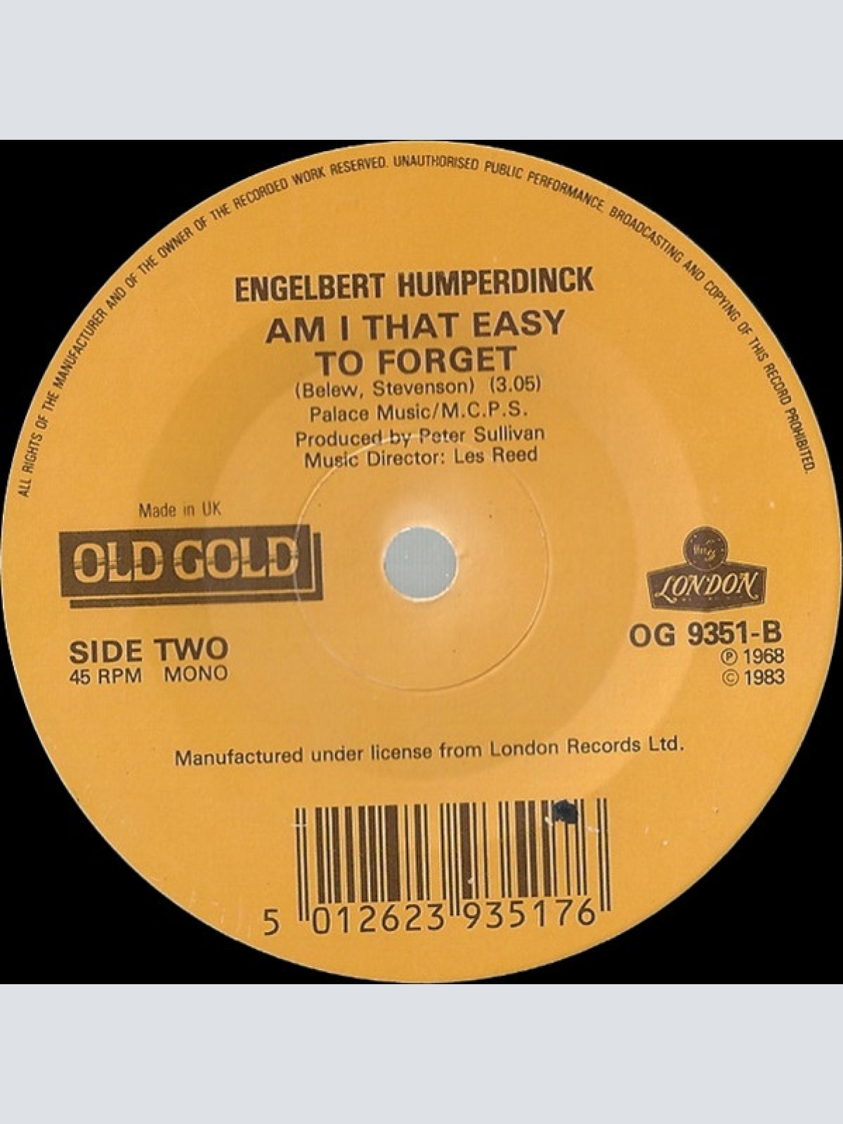 Vinyl / Engelbert Humperdinck - The Last Waltz / Am I That Easy To Forget