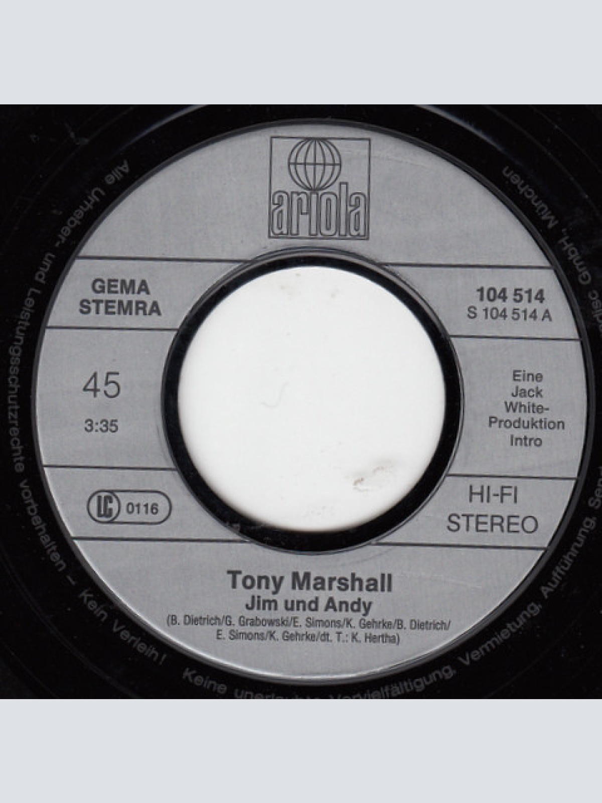 Vinyl / Tony Marshall - Jim Und Andy