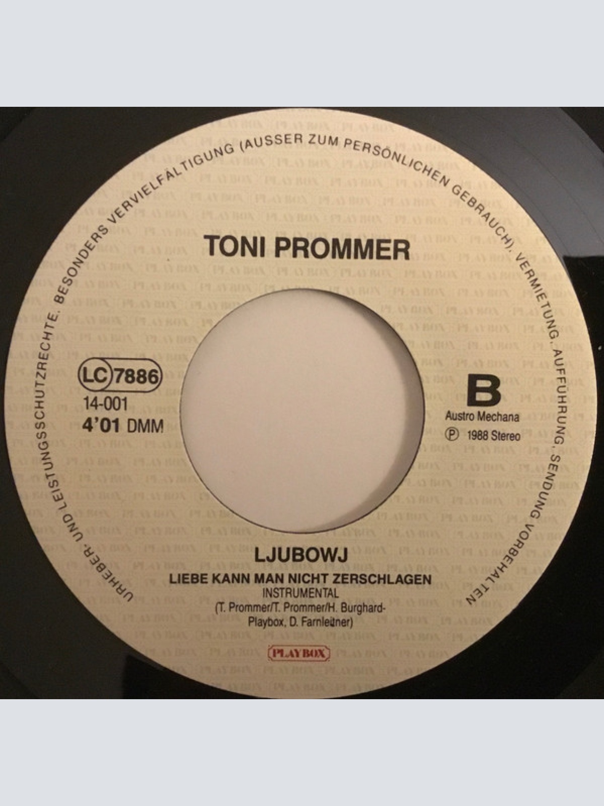 Vinyl / Toni Prommer - Liebe Kann Man Nicht Zerschlagen
