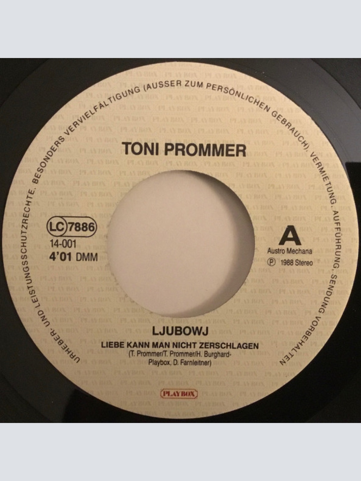 Vinyl / Toni Prommer - Liebe Kann Man Nicht Zerschlagen