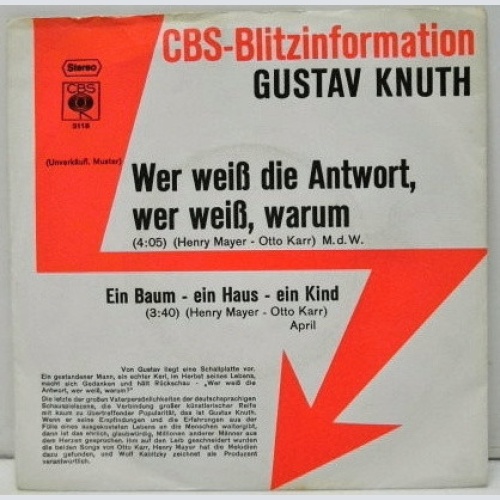 Vinyl / Gustav Knuth - Wer Weiss Die Antwort, Wer Weiss, Warum