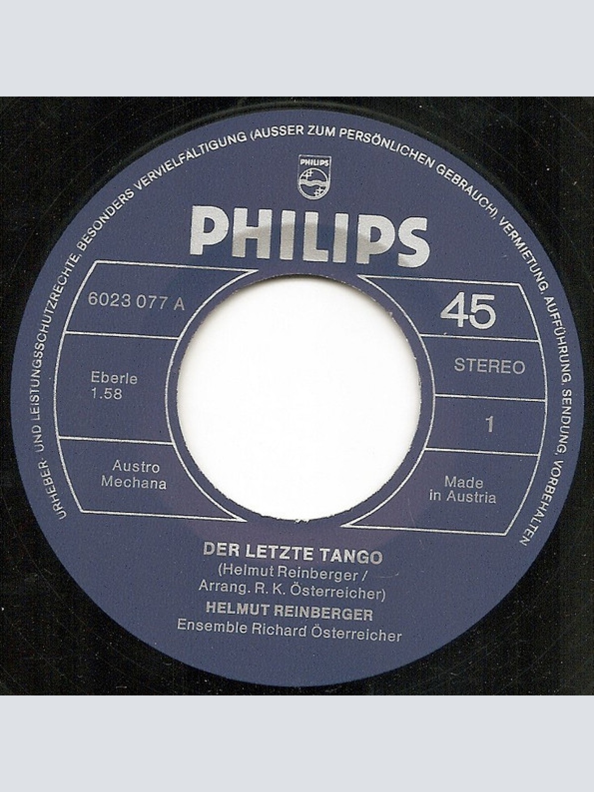 Vinyl / Helmut Reinberger - Der letzte Tango