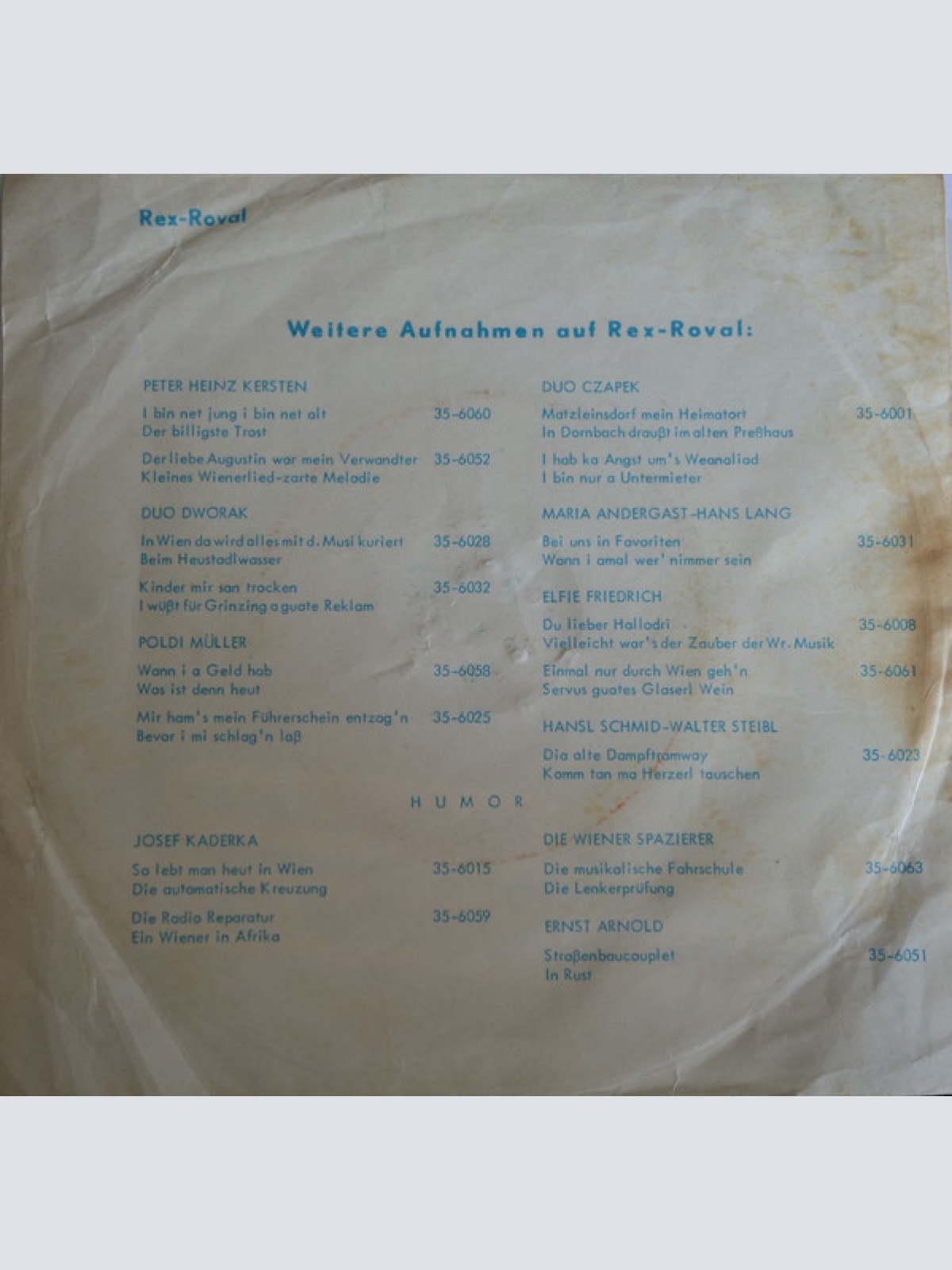 Vinyl / Duo Dworak - Du Narrischer Kastanienbaum / Ich Hab In Grinzing An Tisch Reserviert