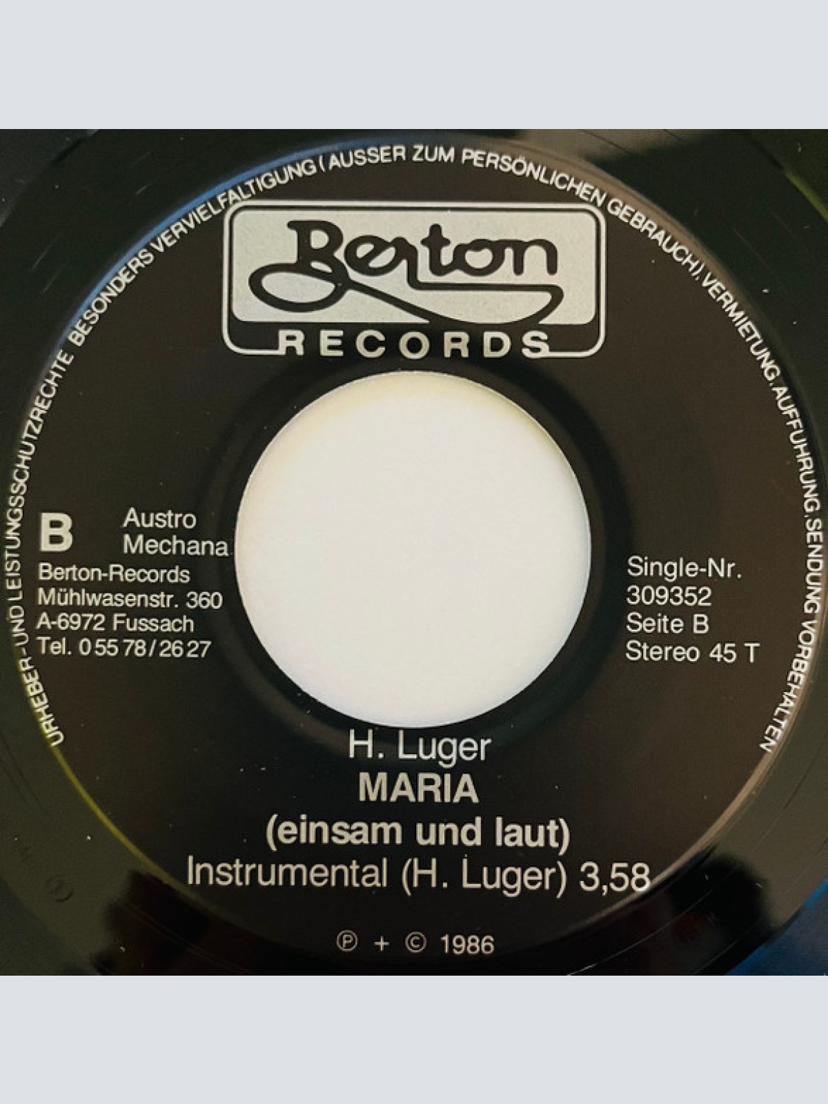 Vinyl / H. Luger* - Maria (Nacht‘s Schreit Mein Herz)