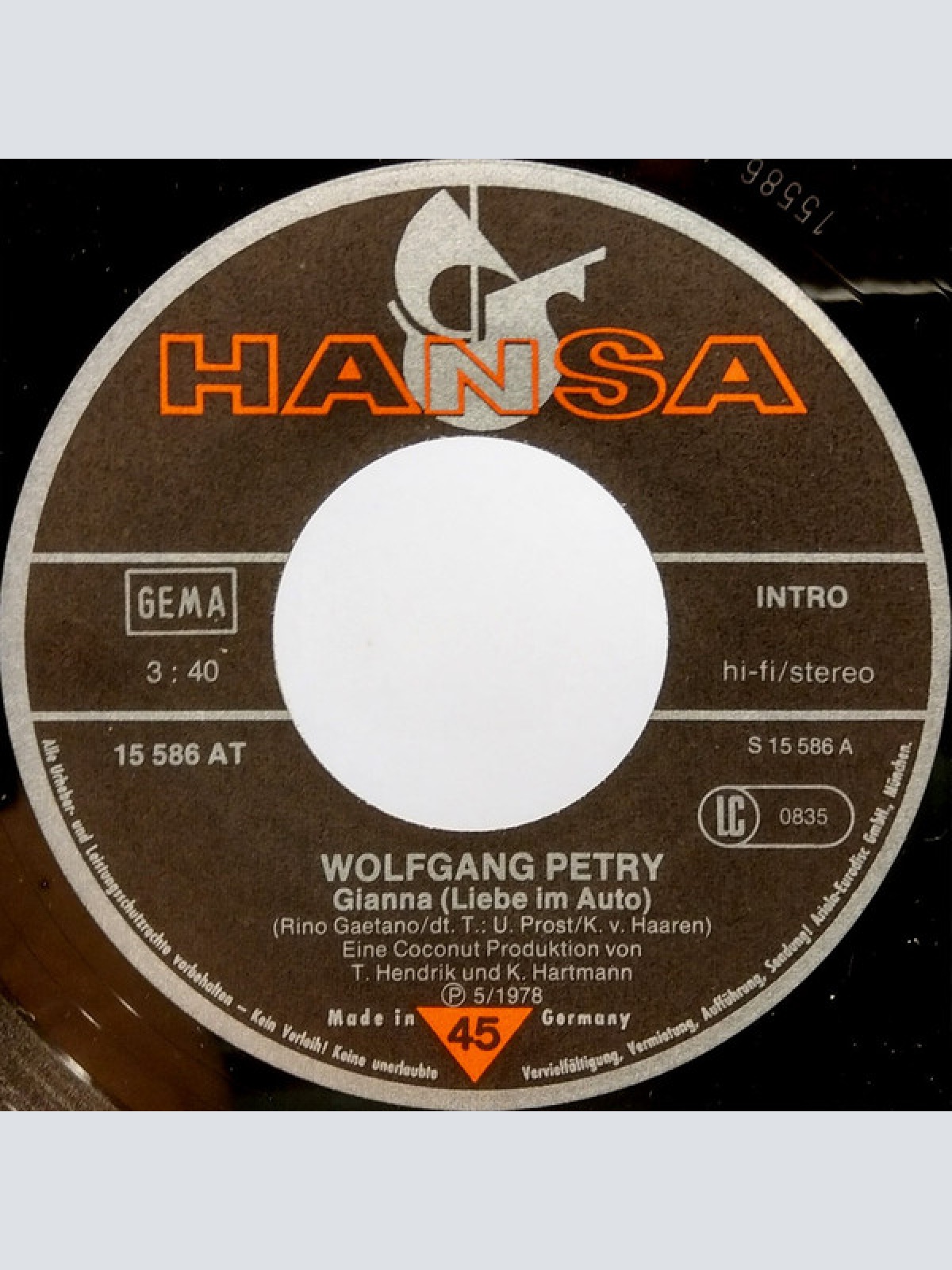 Vinyl / Wolfgang Petry - Gianna (Liebe Im Auto)