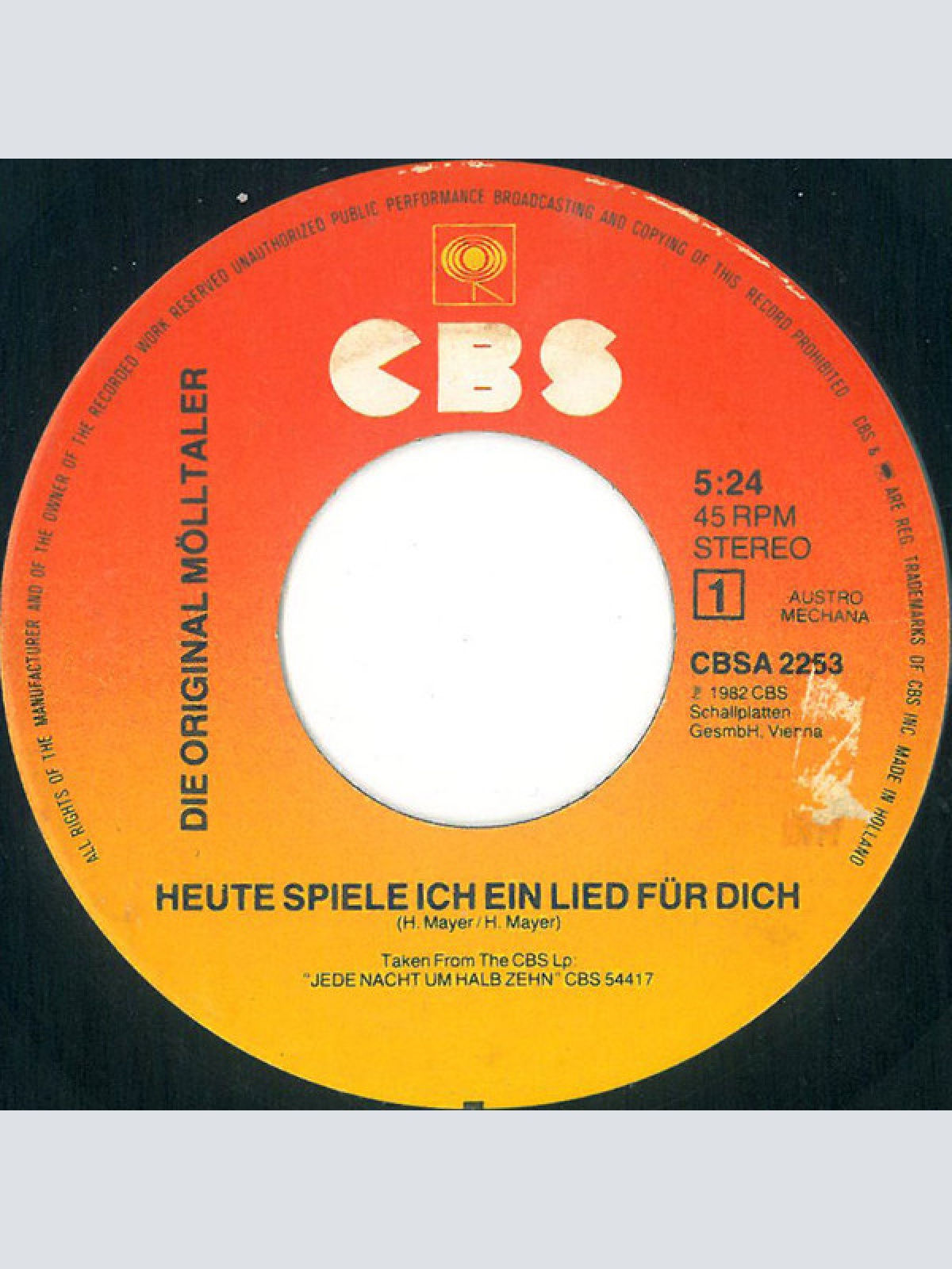 Vinyl / Die Original Fidelen Mölltaler* - Heute Spiele Ich Ein Lied Für Dich