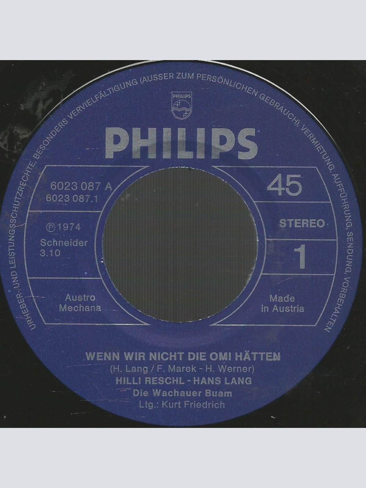 Vinyl / Hilli Reschl - Hans Lang, Die Wachauer Buam Ltg.: Kurt Friedrich - Wenn Wir Nicht Die Omi Hätten