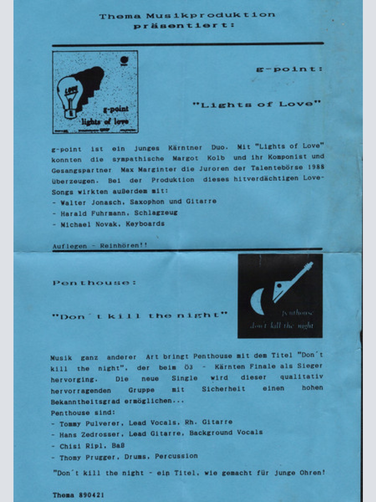 Vinyl / Penthouse (10) / G-Point (6) - Don't Kill The Night / Lights Of Love