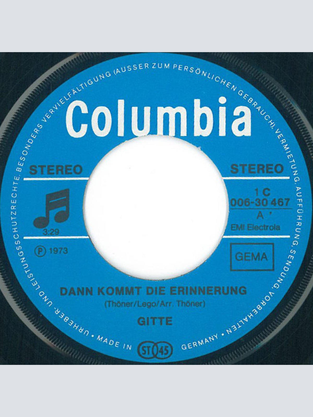 Vinyl / Gitte* - Dann Kommt Die Erinnerung