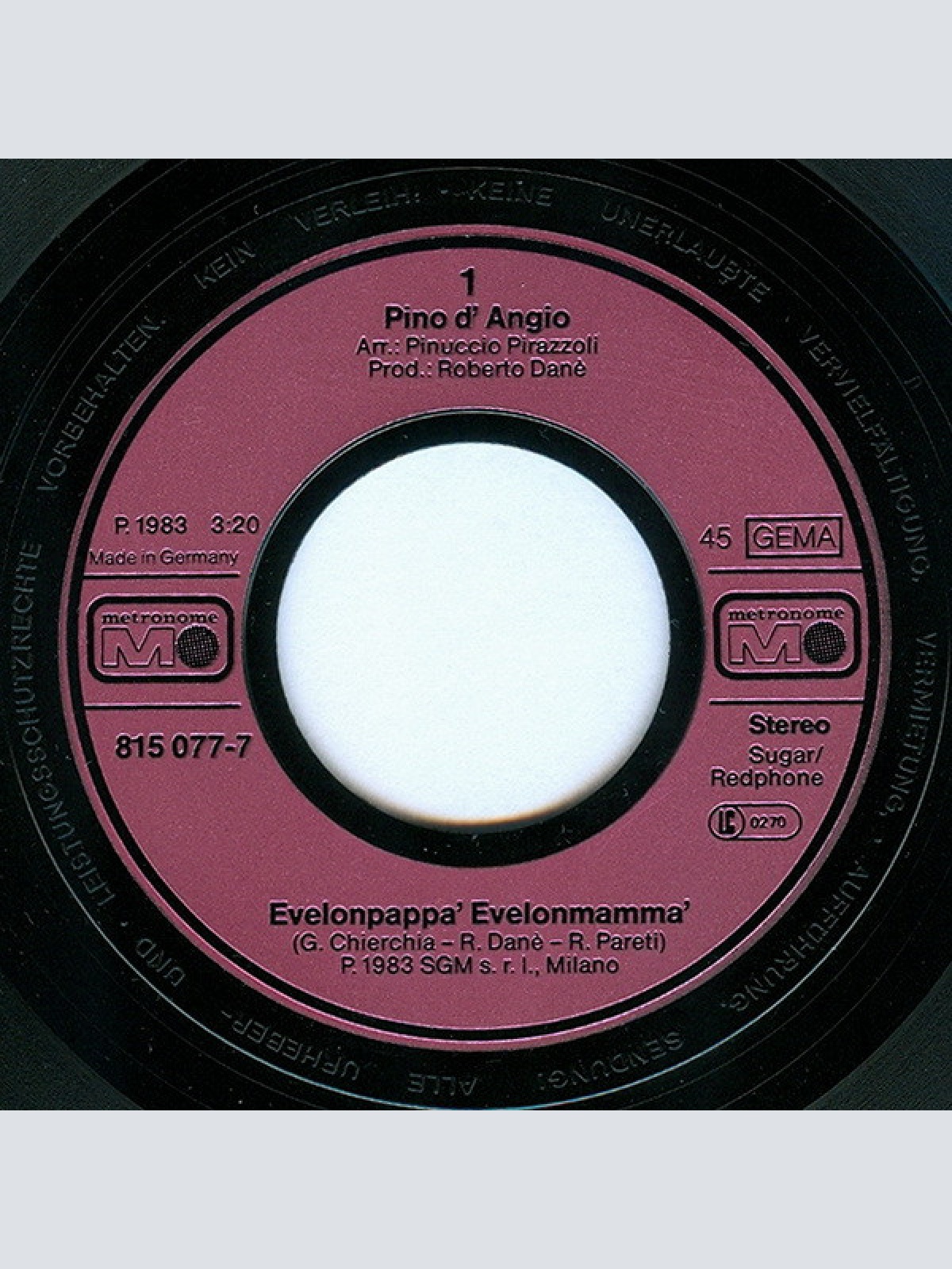 Vinyl / Pino d' Angio'* - Evelonpappa' Evelonmamma'