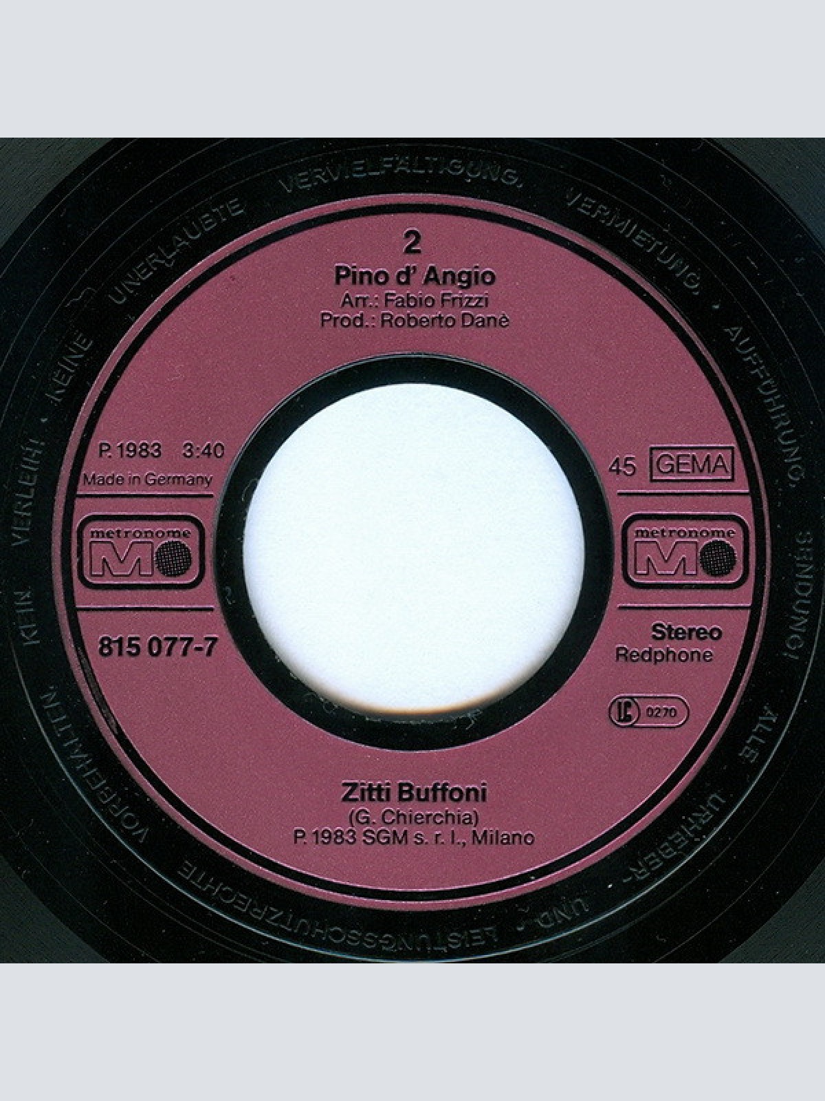 Vinyl / Pino d' Angio'* - Evelonpappa' Evelonmamma'