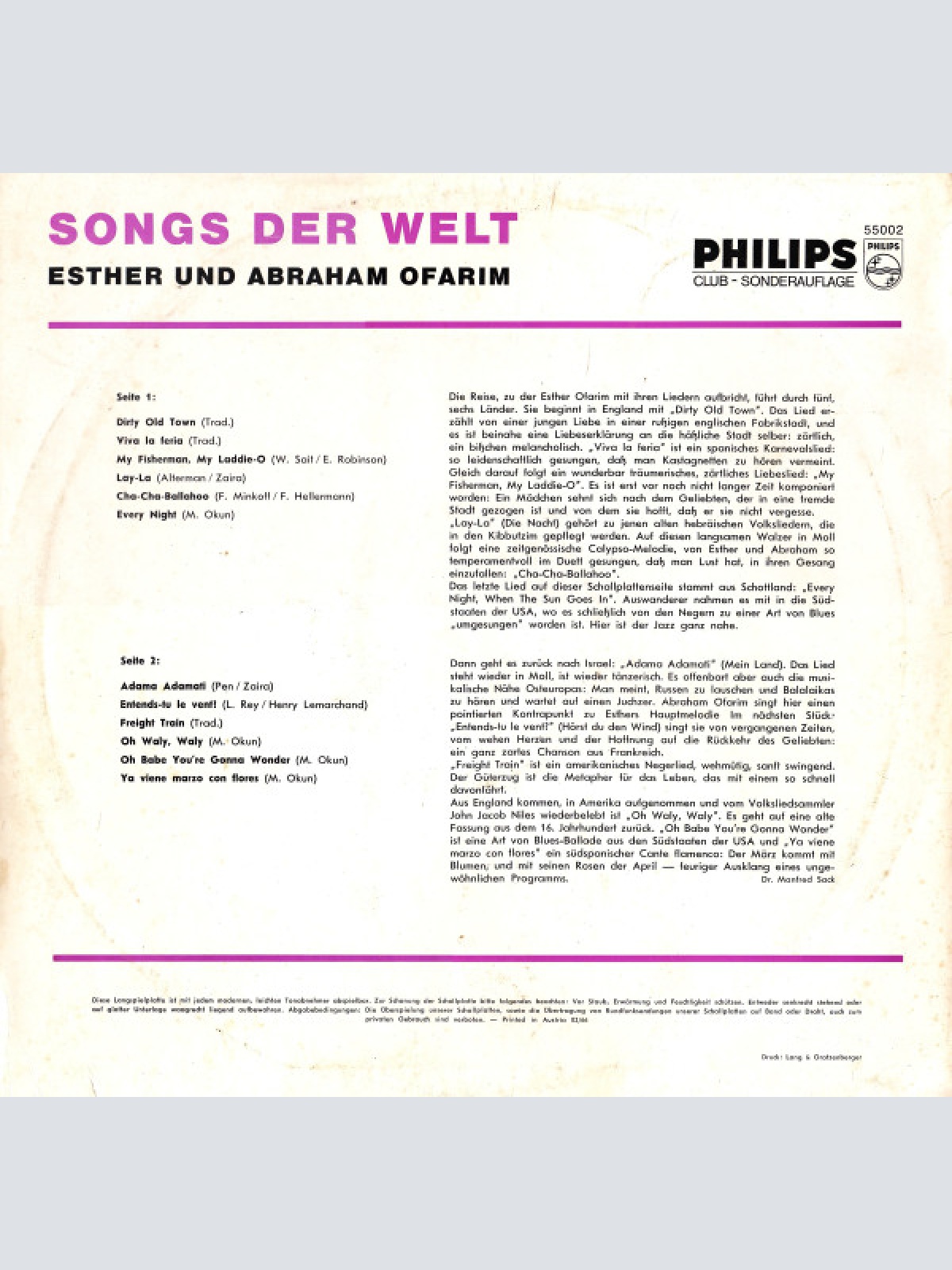 Vinyl / Esther Ofarim + Abraham* - Songs Der Welt