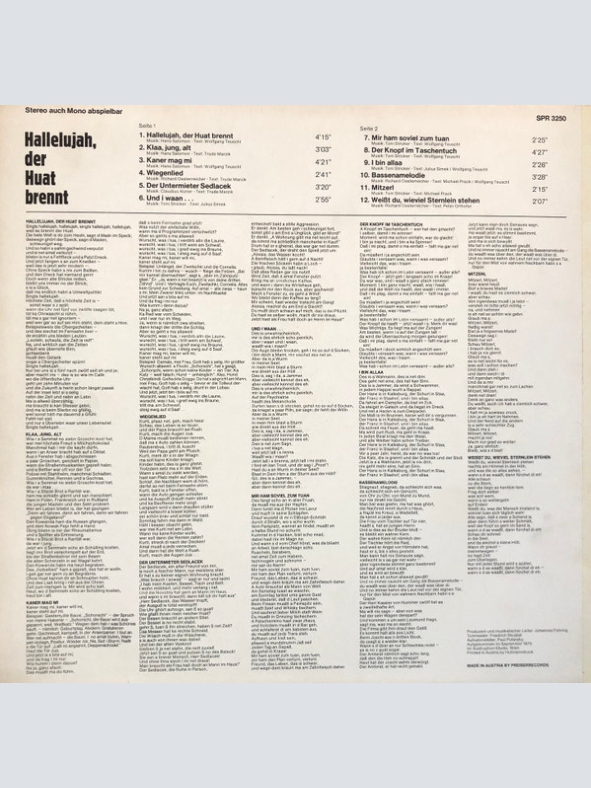 Vinyl / Sowinetz* - Hallelujah, Der Huat Brennt