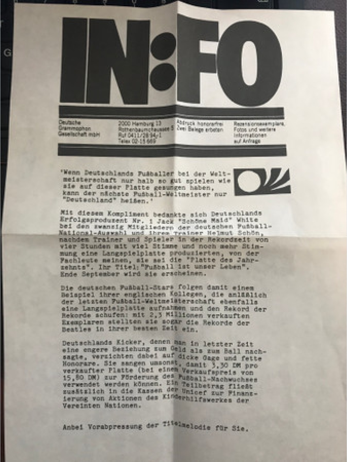 Vinyl / Die Deutsche Fußball-Nationalmannschaft* - Fussball Ist Unser Leben