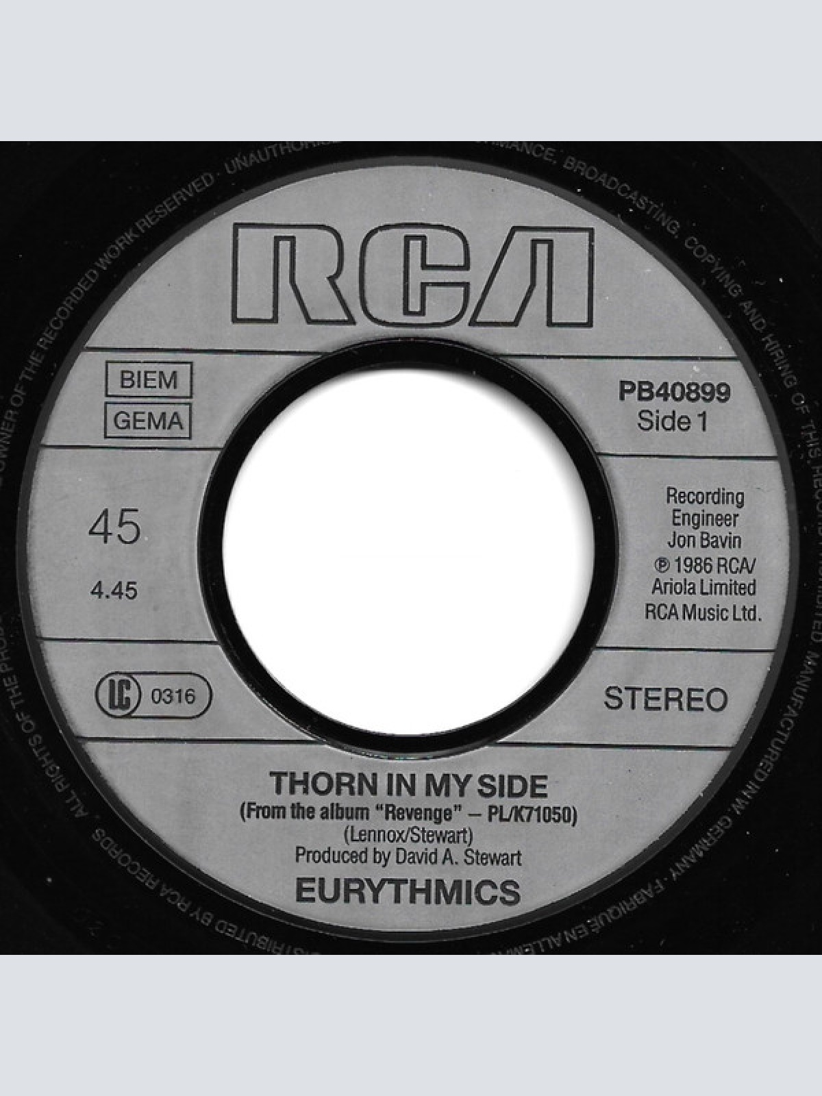 Vinyl / Eurythmics - Thorn In My Side