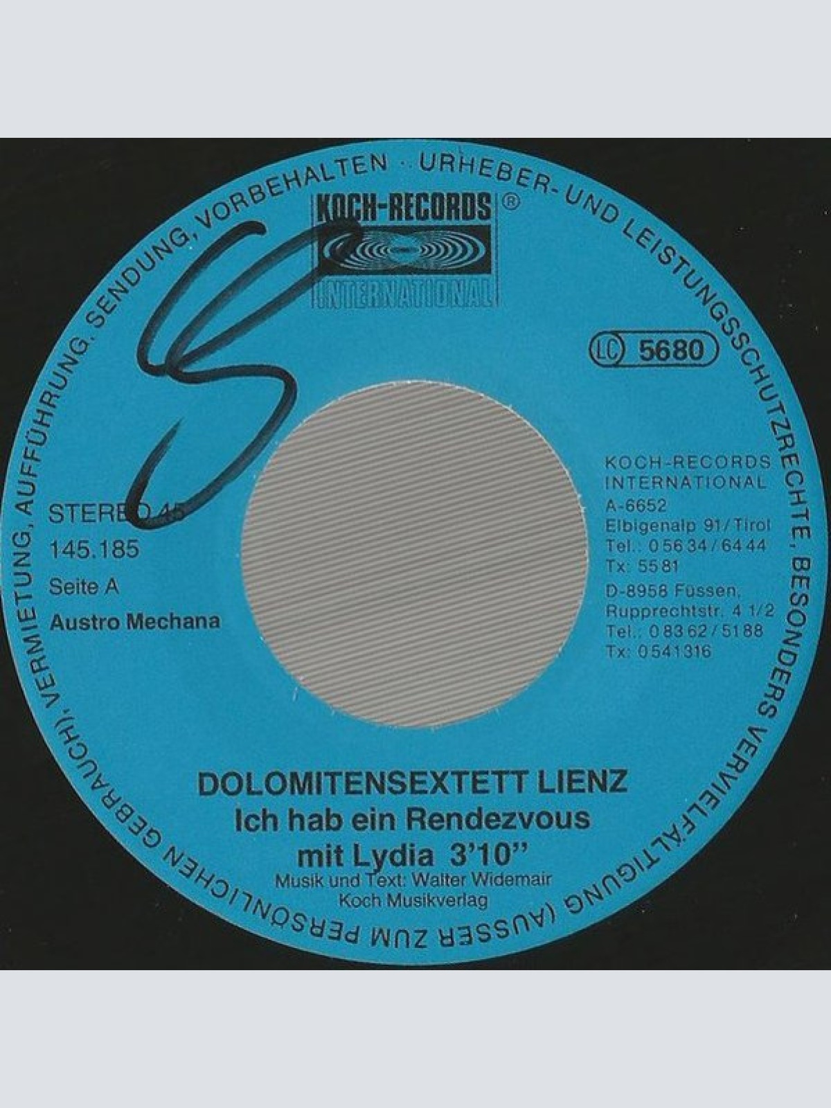 Vinyl / Dolomiten Sextett Lienz - Ich Hab Ein Rendezvous Mit Lydia