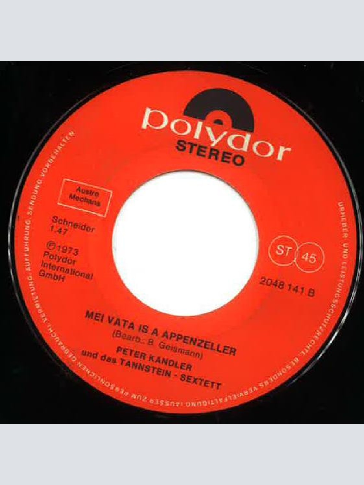 Vinyl / Peter Kandler - Christl Stöckl Und Das Tannstein - Sextett - Schwazer - Lied (Rehbraune Augen Hat Mein Schatz)