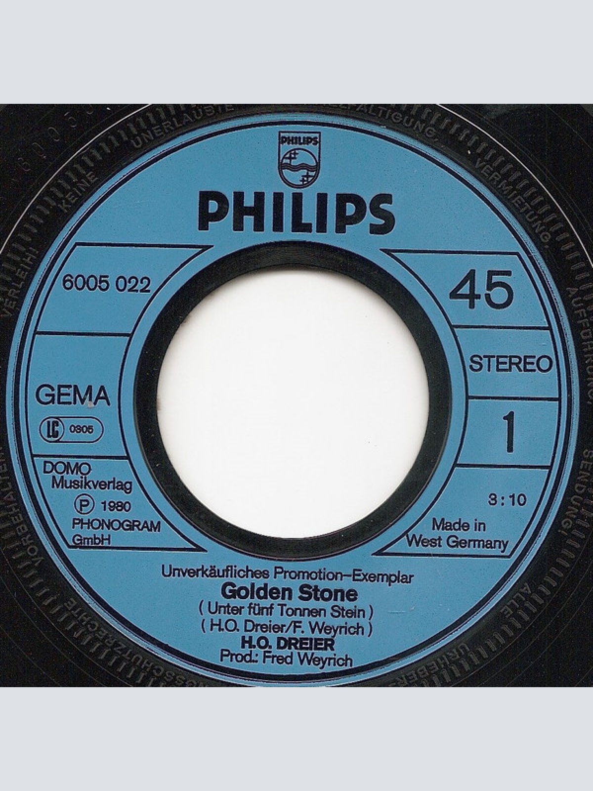 Vinyl / H. O. Dreier - Golden Stone (Unter Fünf Tonnen Stein)