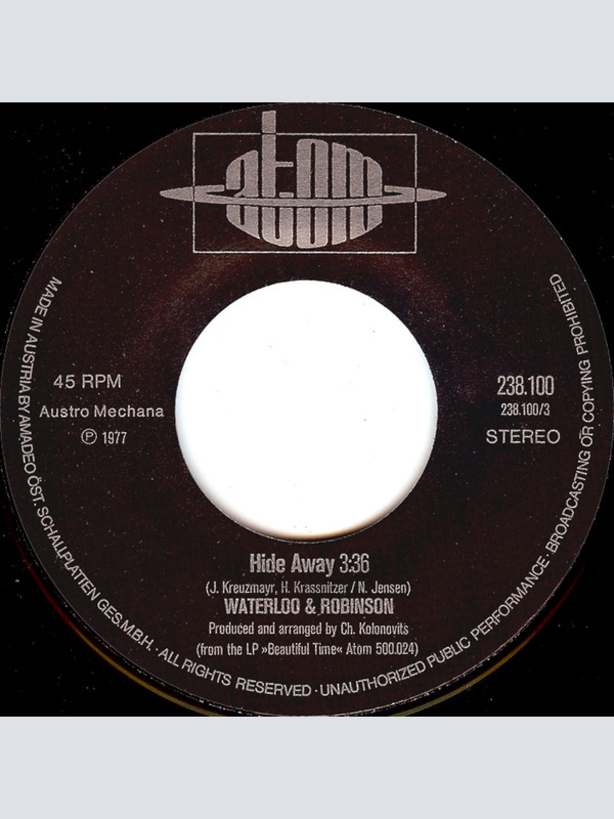 Vinyl / Waterloo & Robinson - Hide Away / Showtime 1910