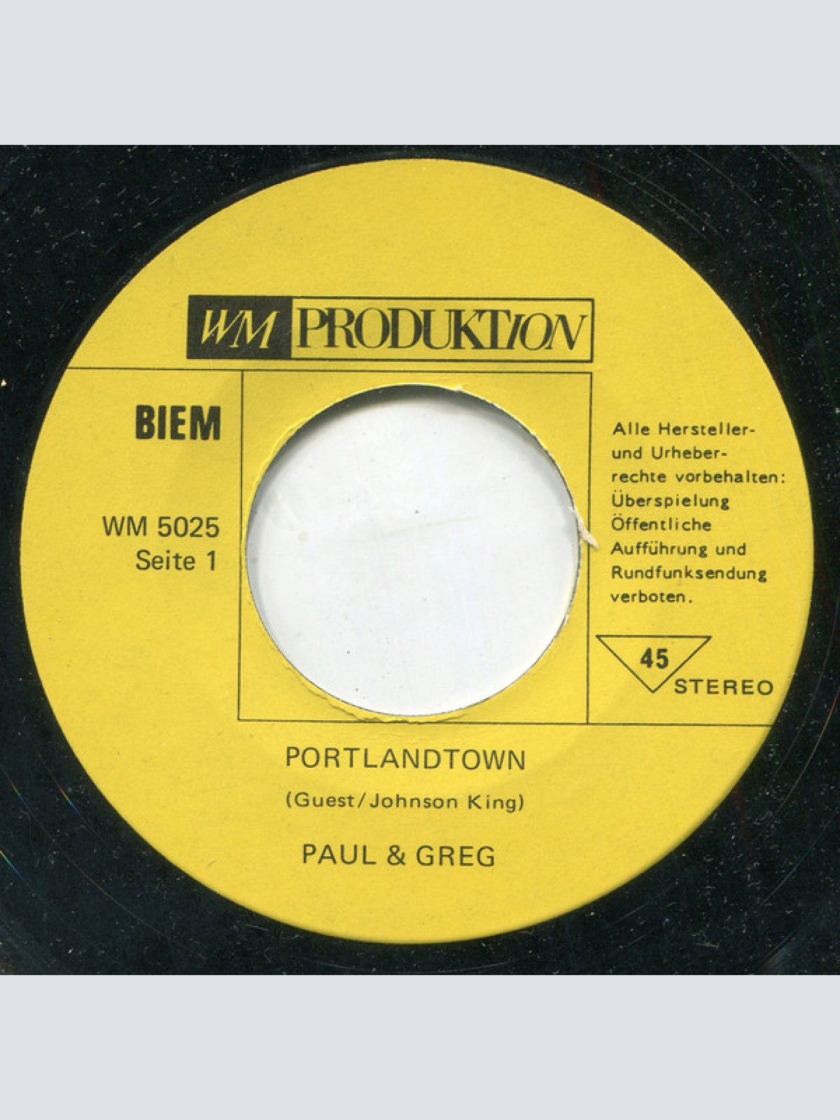 Vinyl / Paul & Greg - Portland Town / Don't Take Me For A Ride