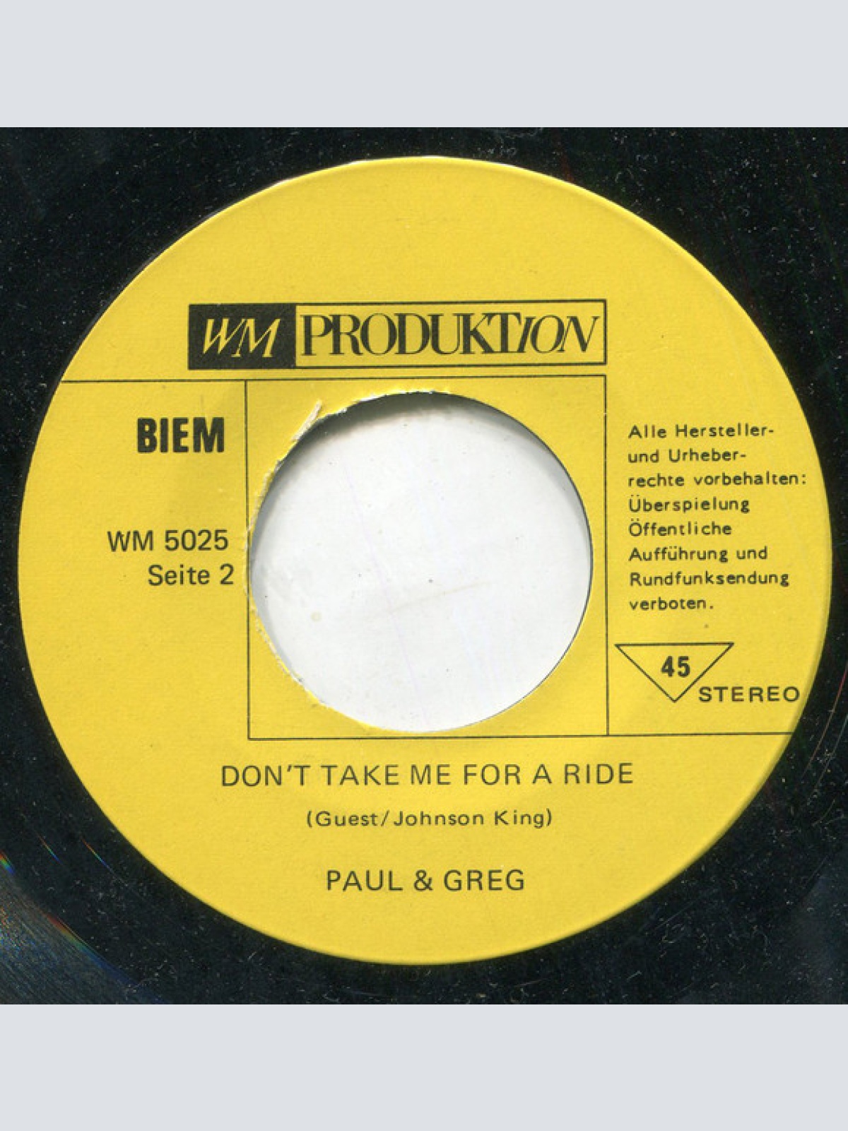 Vinyl / Paul & Greg - Portland Town / Don't Take Me For A Ride