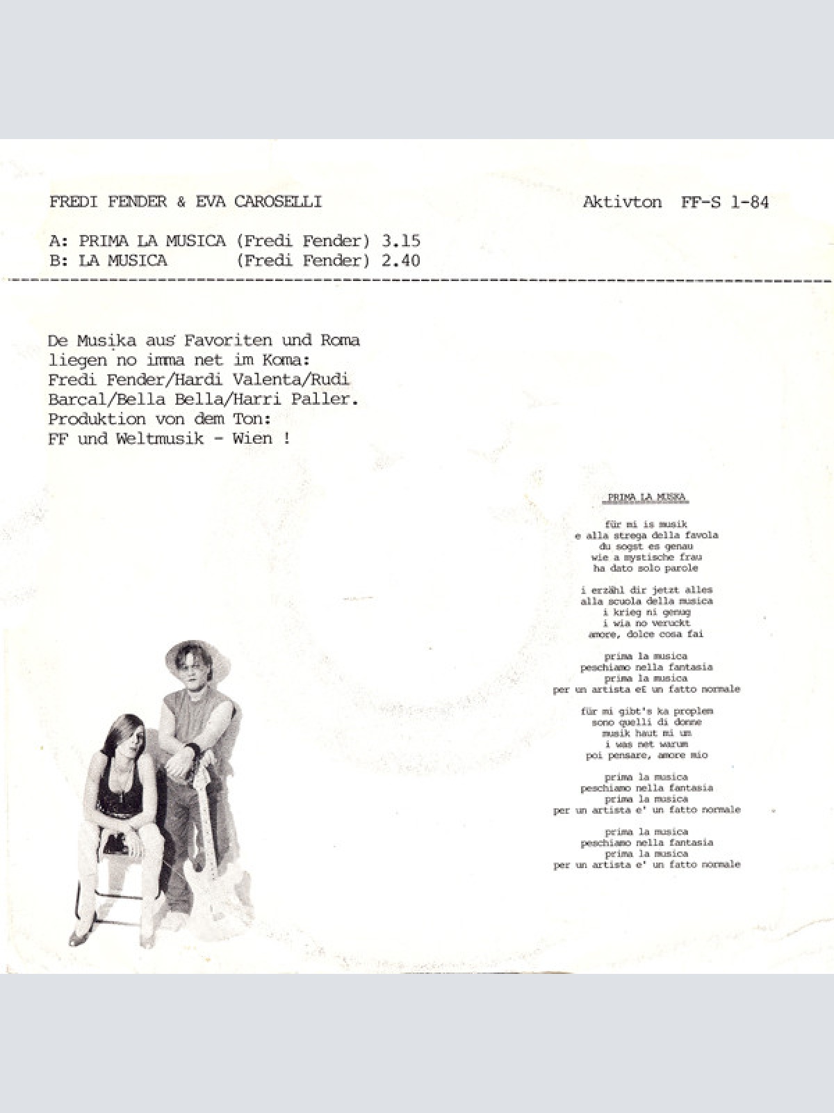 Vinyl / Fredi Fender & Eva Caroselli - Prima La Musica