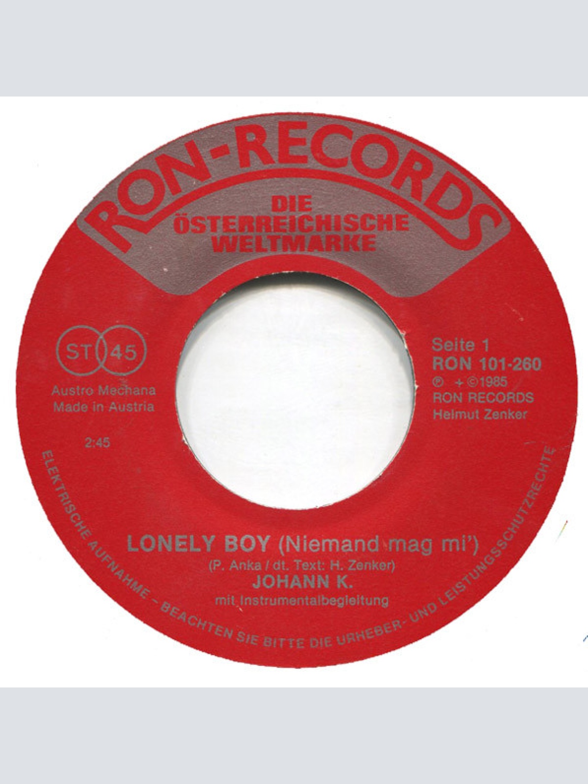 Vinyl / Johann K.* - Lonely Boy