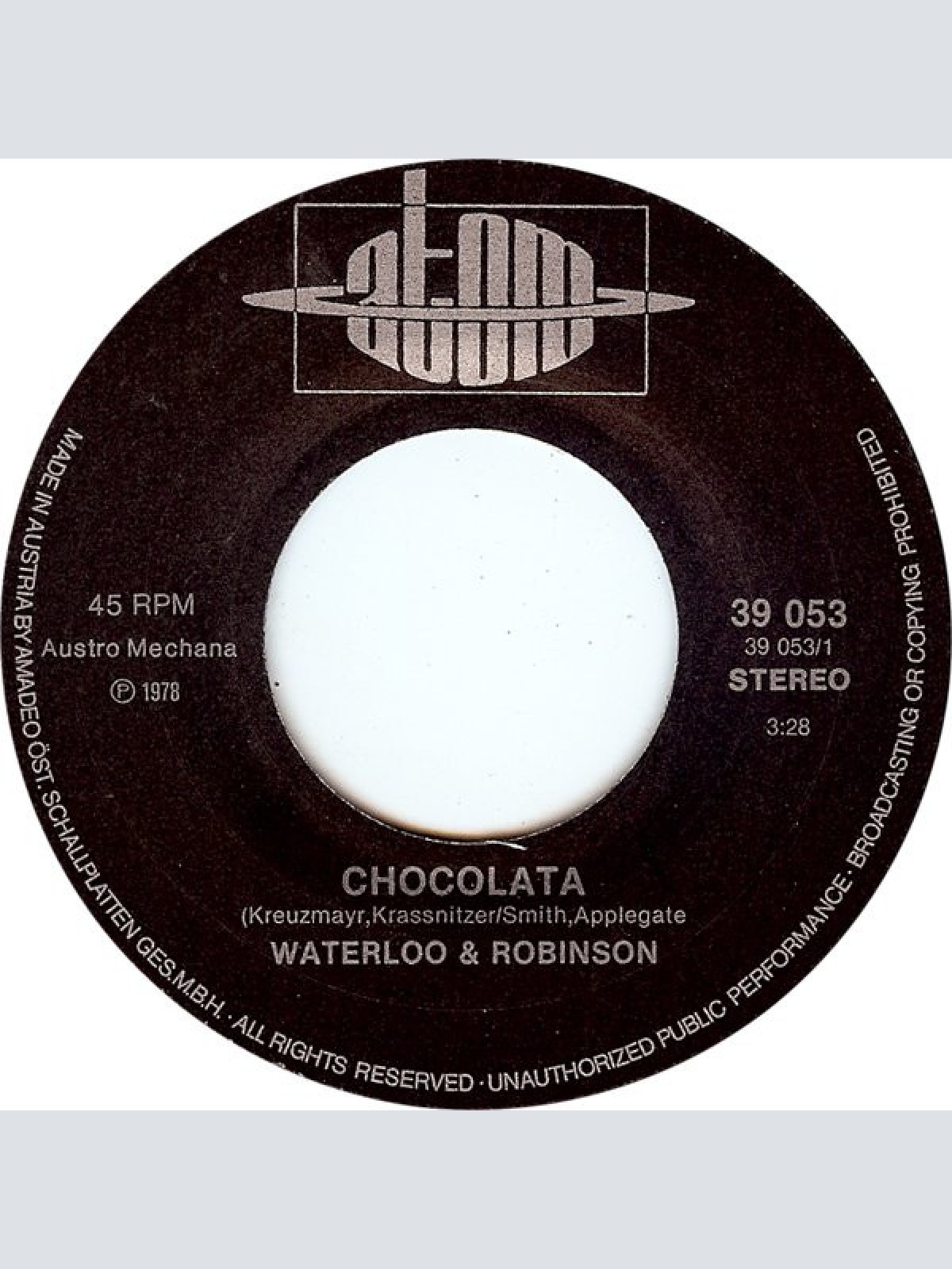 Vinyl / Waterloo & Robinson - Chocolata / Bonnie And Clyde