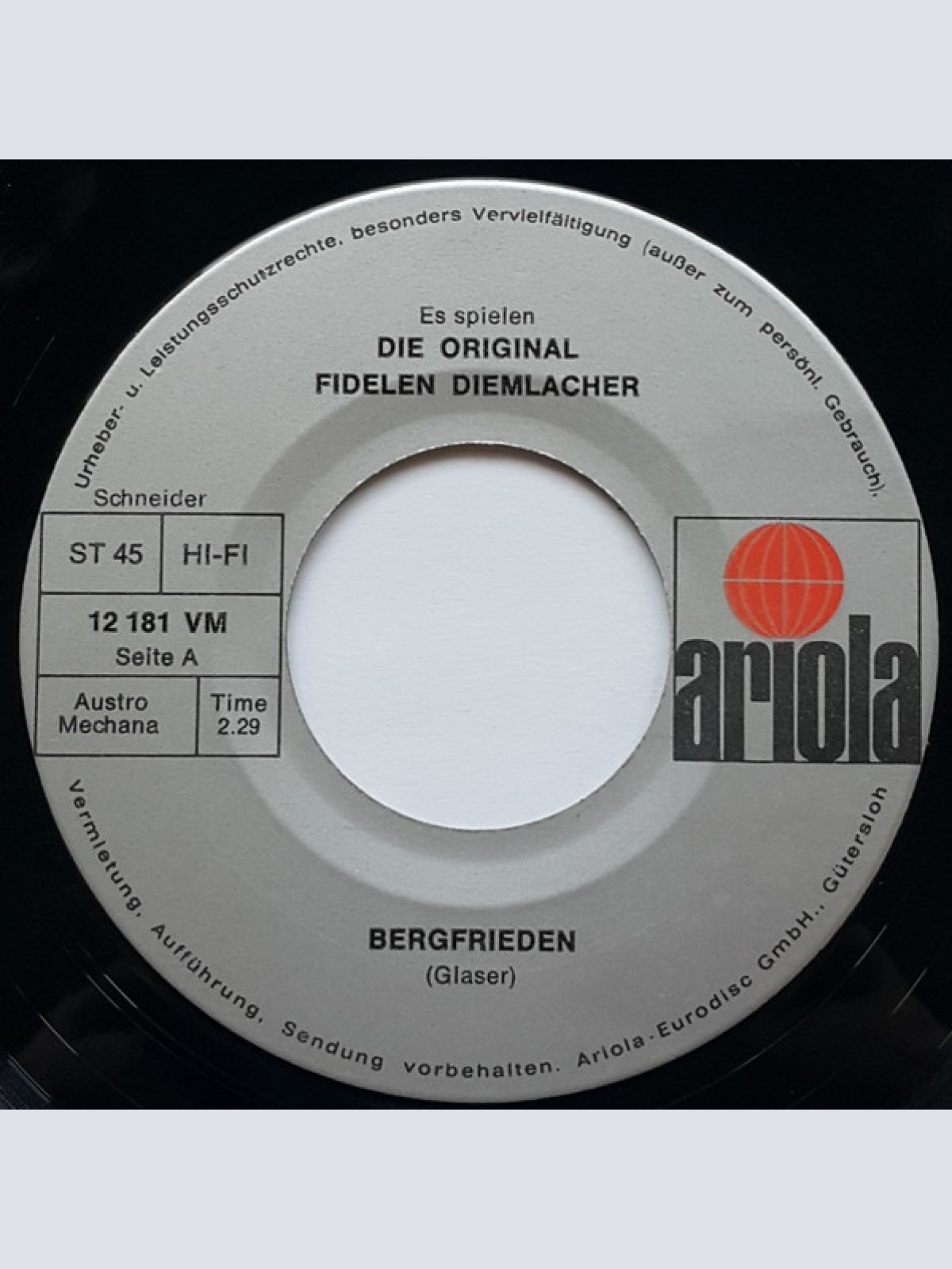 Vinyl / Die Fidelen Diemlacher - Bergfrieden