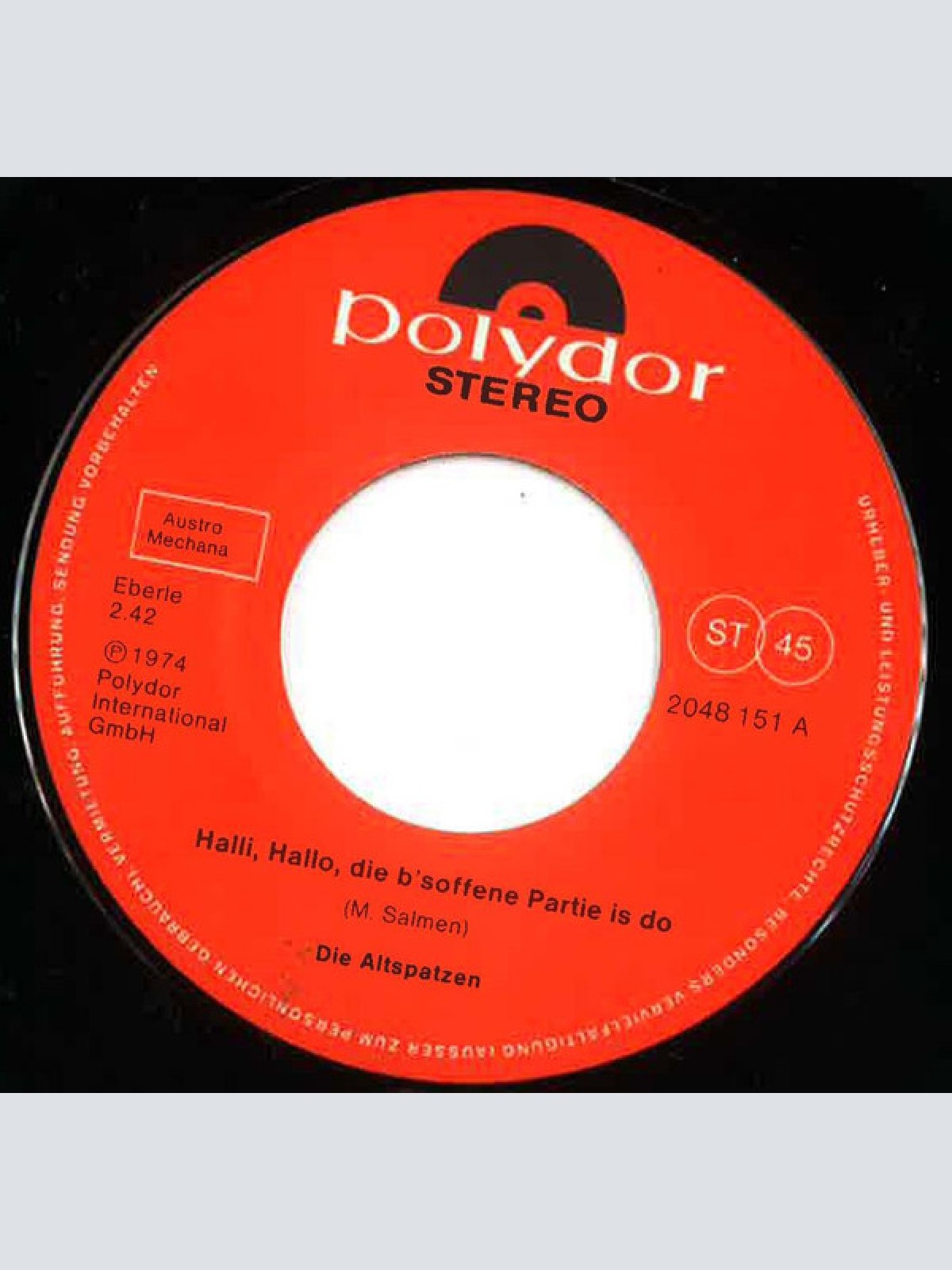 Vinyl / Die Altspatzen - Halli, Hallo, Die B'soffene Partie Is Do