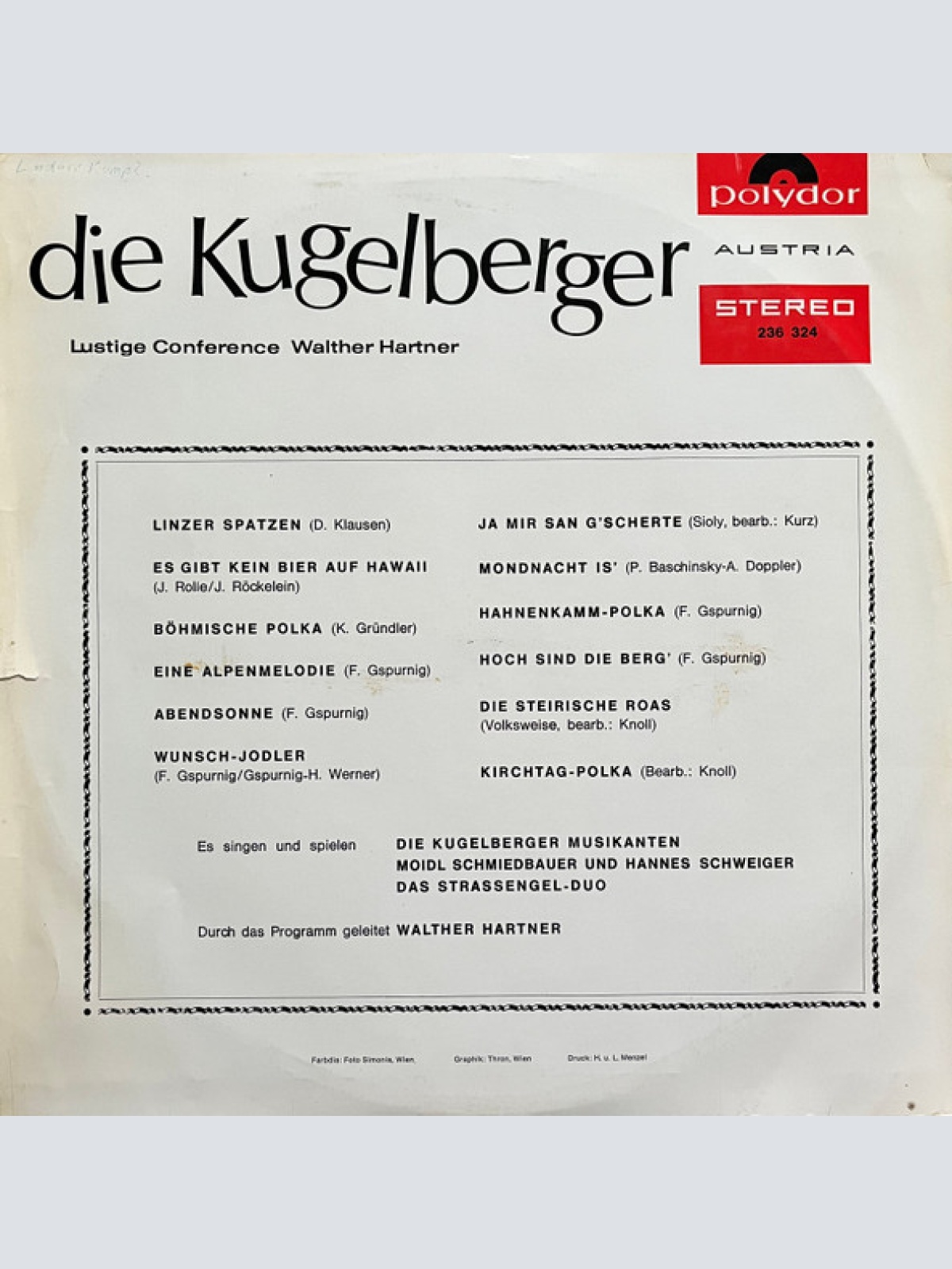 Vinyl / Die Kugelberger* Lustige Conference Walther Hartner - Die Kugelberger Musikanten