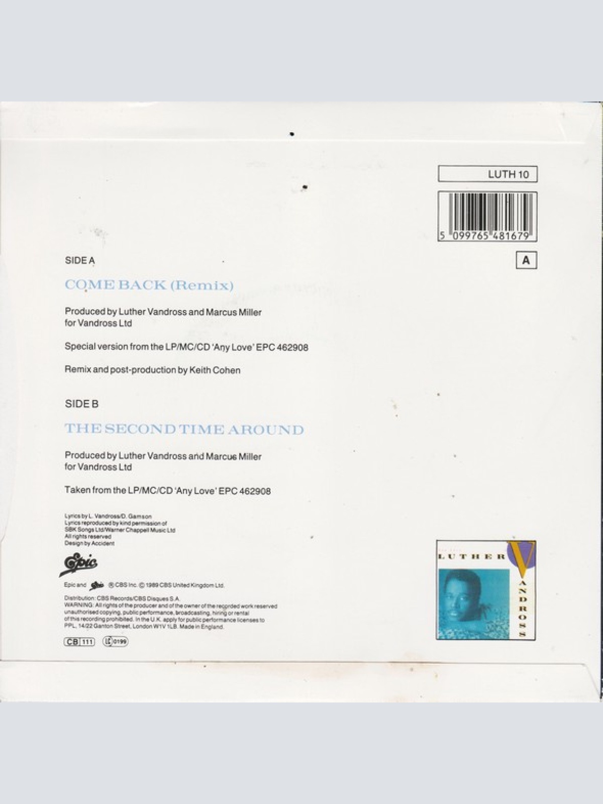 Vinyl / Luther Vandross - Come Back