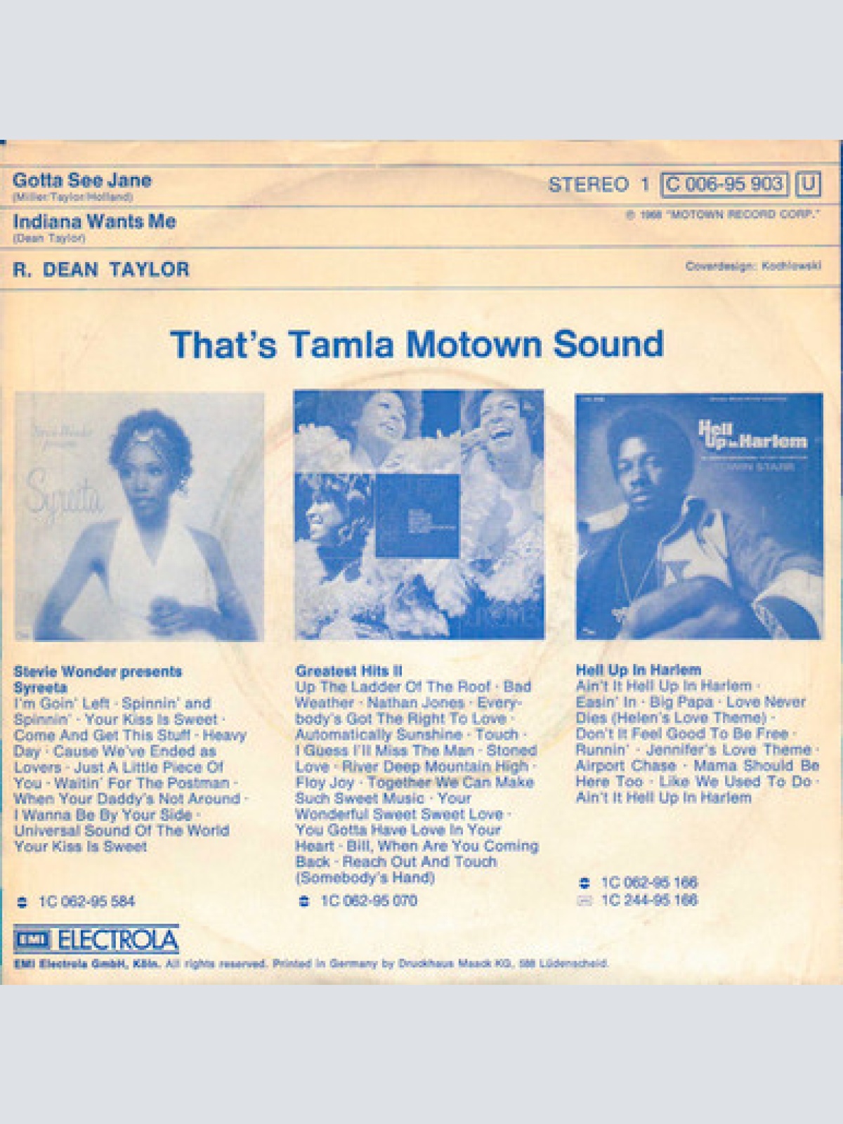 Vinyl / R. Dean Taylor - Gotta See Jane / Indiana Wants Me