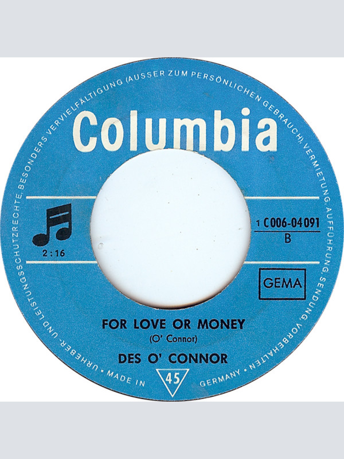 Vinyl / Des O'Connor - Dick-A-Dum-Dum / For Love Or Money