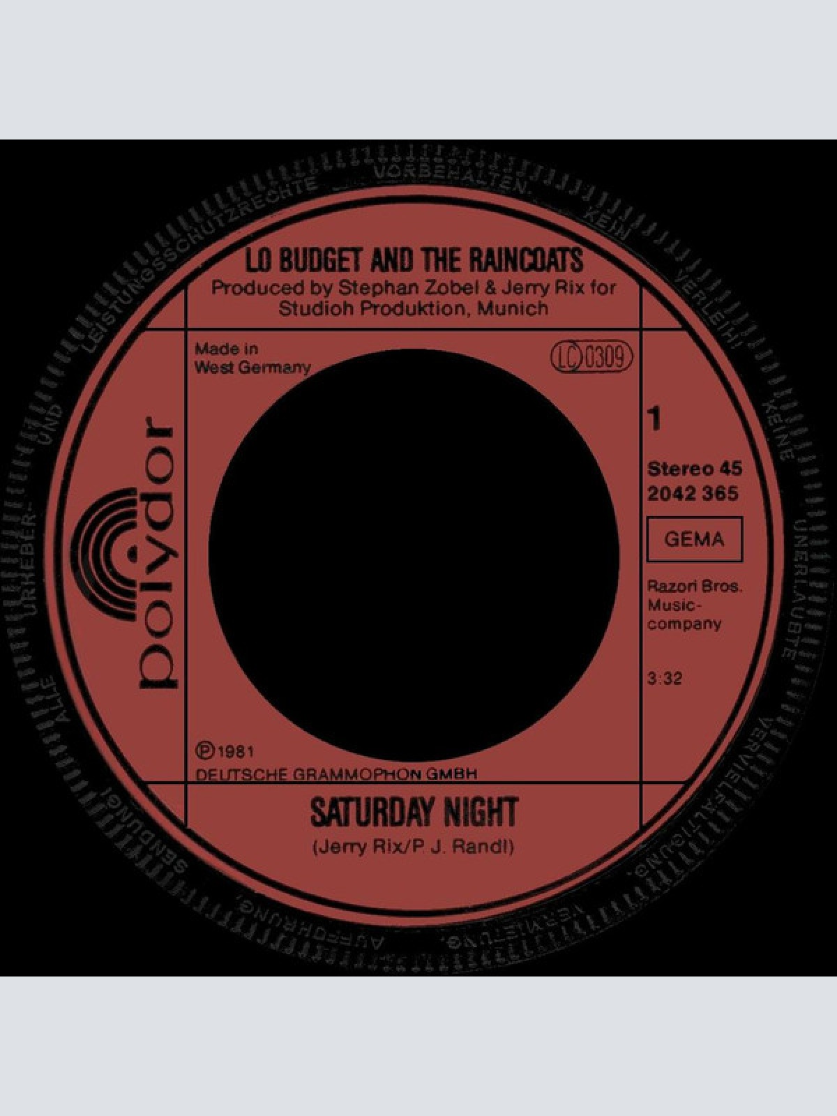 Vinyl / Lo Budget And The Raincoats - Saturday Night